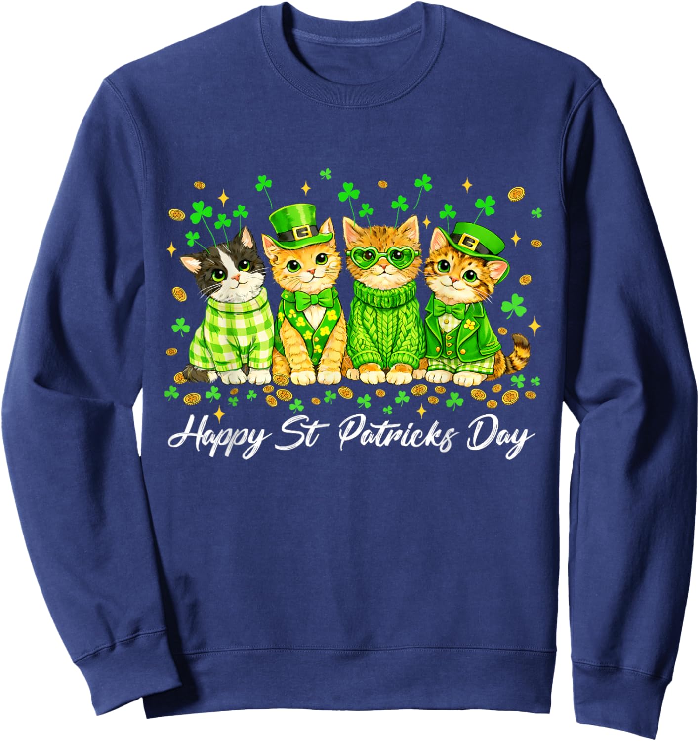 Happy St Patricks Catricks Day Cats Saint Pattys Women Girls Sweatshirt - Sweatshirt | Navy