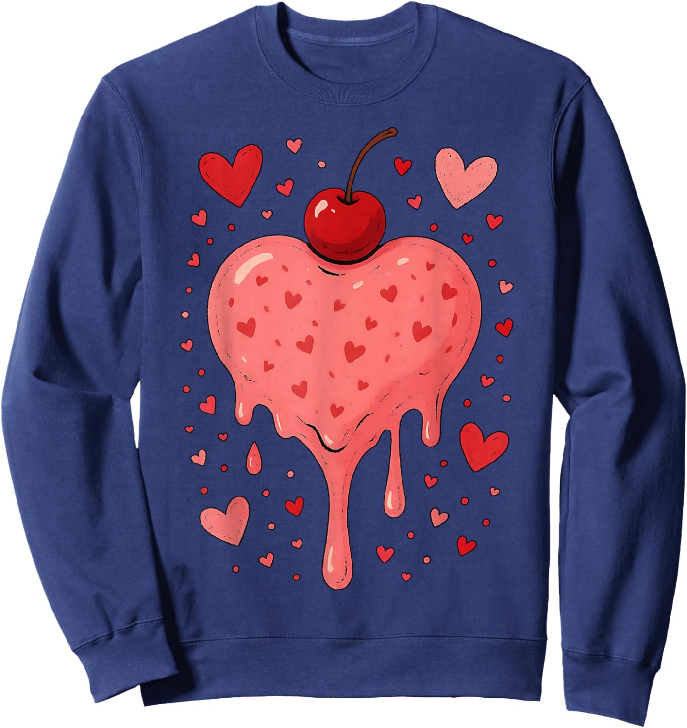 Valentine's Day Heart Love Ice Cream Cherry Sweatshirt - Sweatshirt | Navy