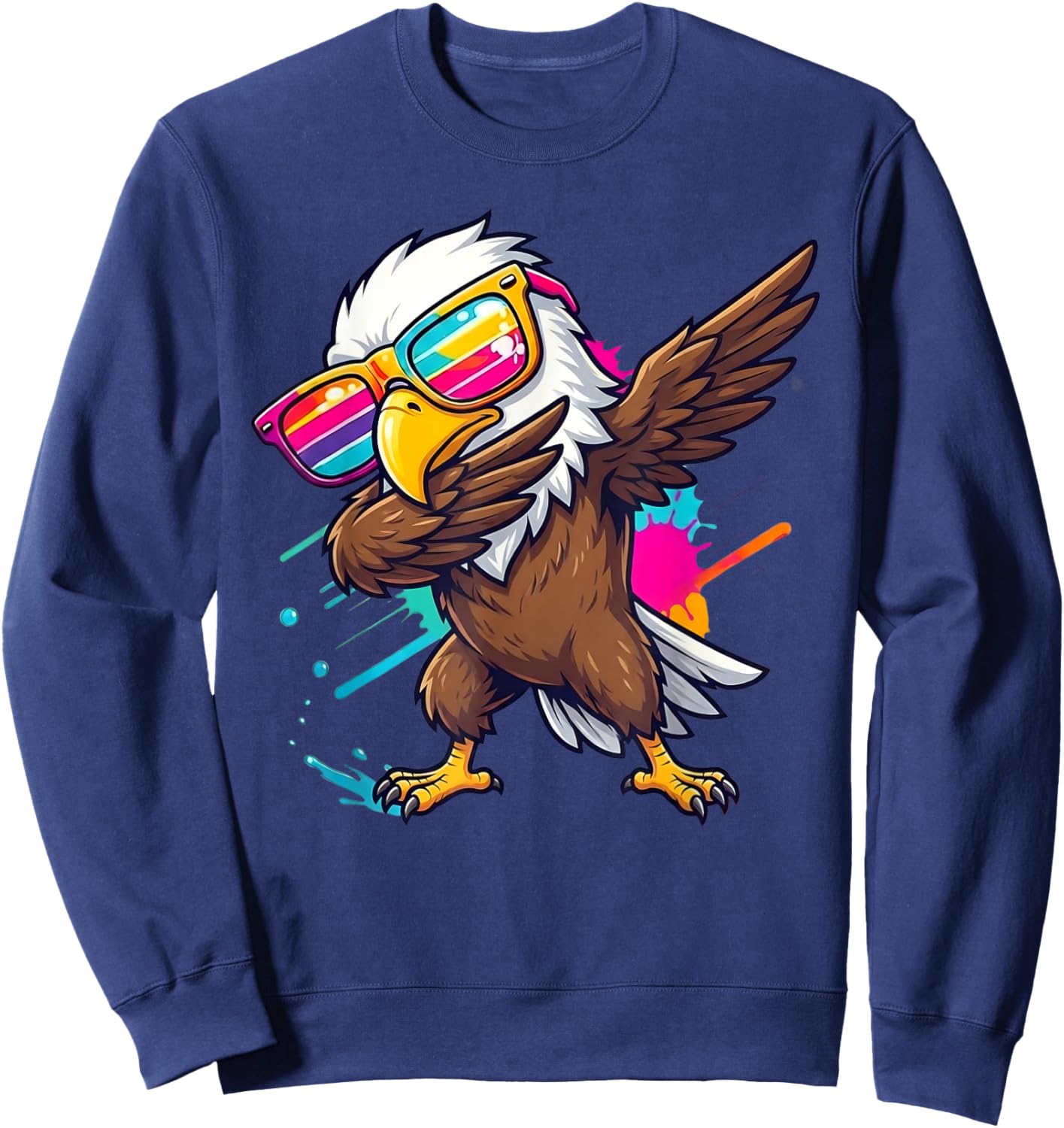 Dabbing Eagle Graphic Kids Boys Colorful Eagle Bird Lovers Sweatshirt - Sweatshirt | Navy