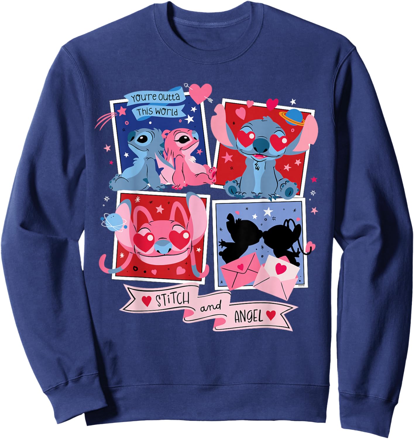 Disney Stitch & Angel Valentine's Day Outta This World Sweatshirt - Sweatshirt | Navy