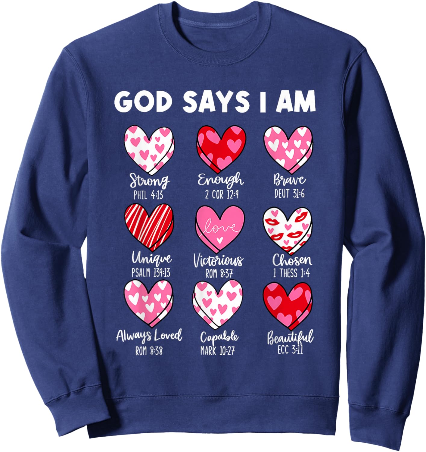 Christian Valentine Coquette God Says I Am Hearts Sweatshirt - Sweatshirt | Navy