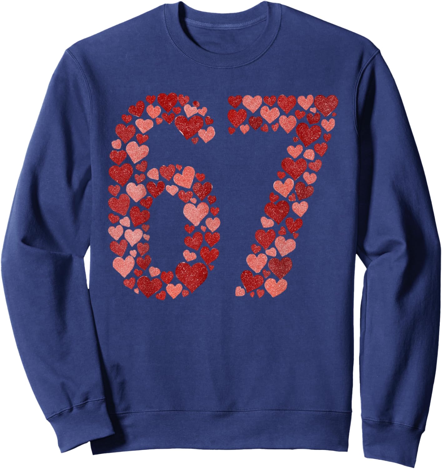 67 Valentine's Day Sparkling Hearts Mosaic Six Seven Meme Sweatshirt - Sweatshirt | Navy
