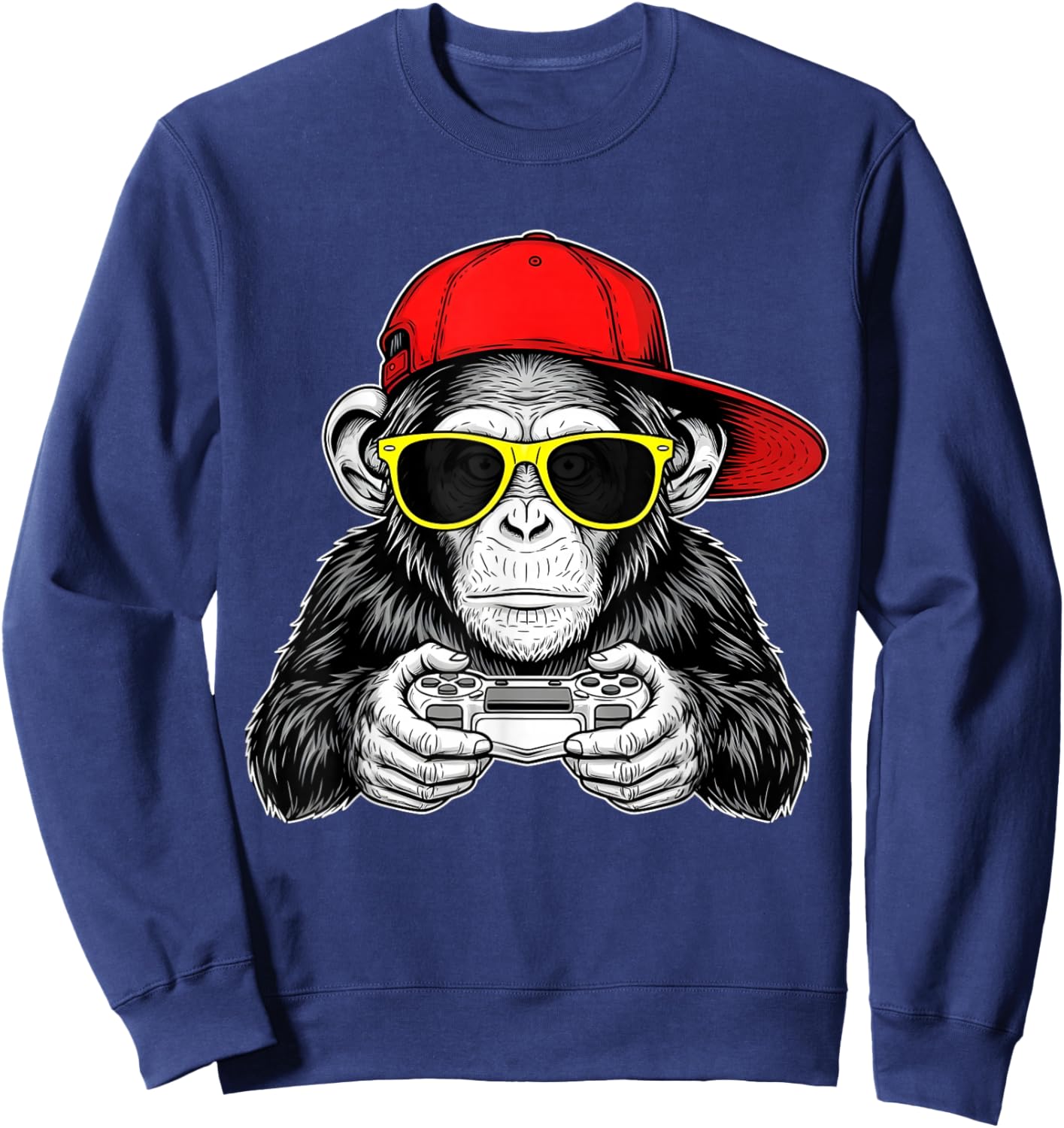 Cool Gamer Monkey with Controller Funny Gaming Video Game Sweatshirt - Sweatshirt | Navy