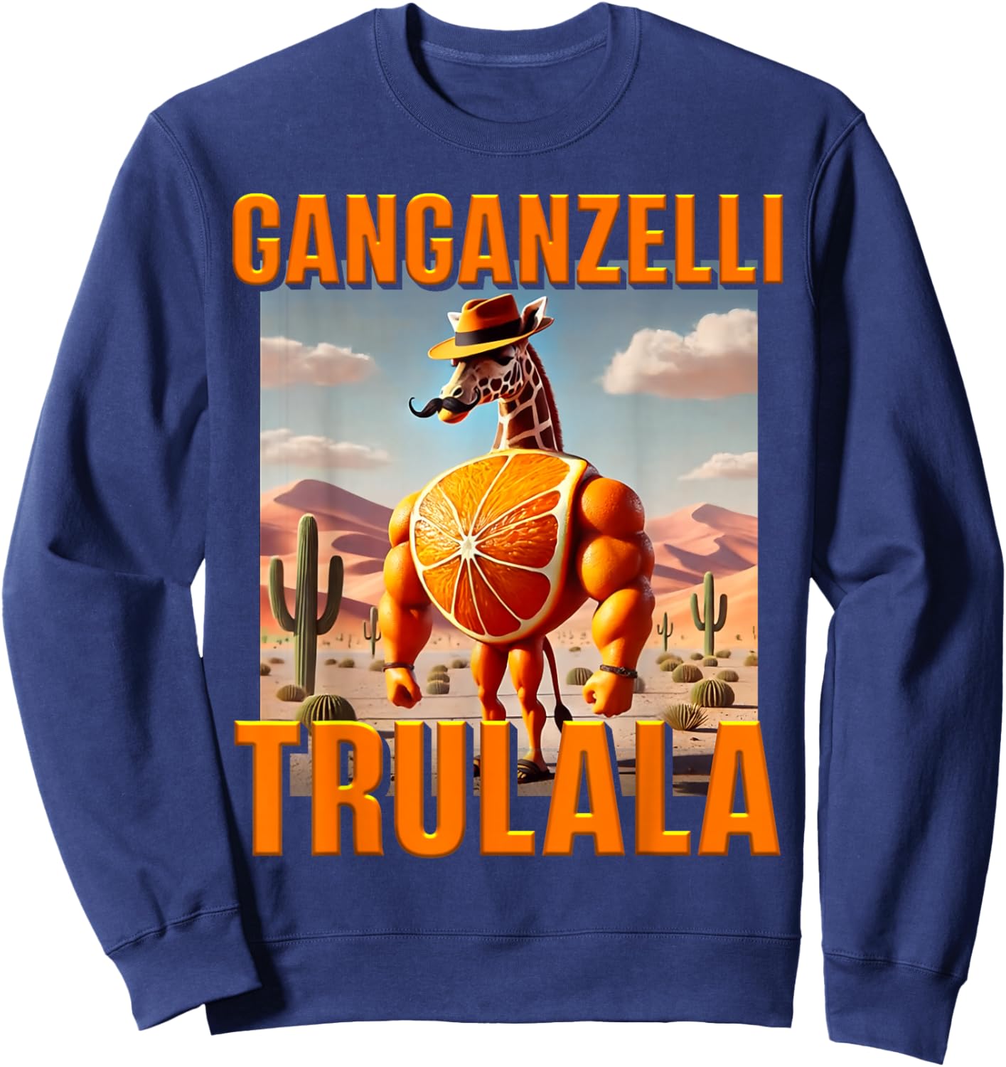 Ganganzelli Trulala Brainrot Giraffe Orange AI Generated Sweatshirt - Sweatshirt | Navy