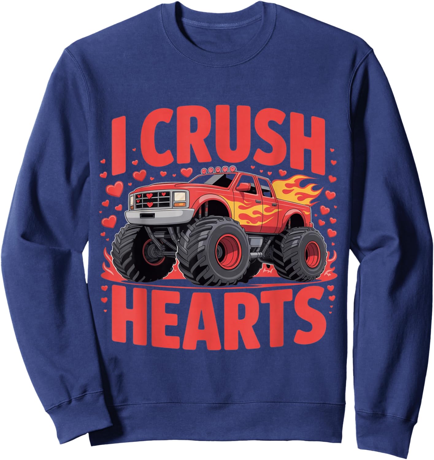 I Crush Hearts Monster Truck Valentine Boys Toddler Sweatshirt - Sweatshirt | Navy
