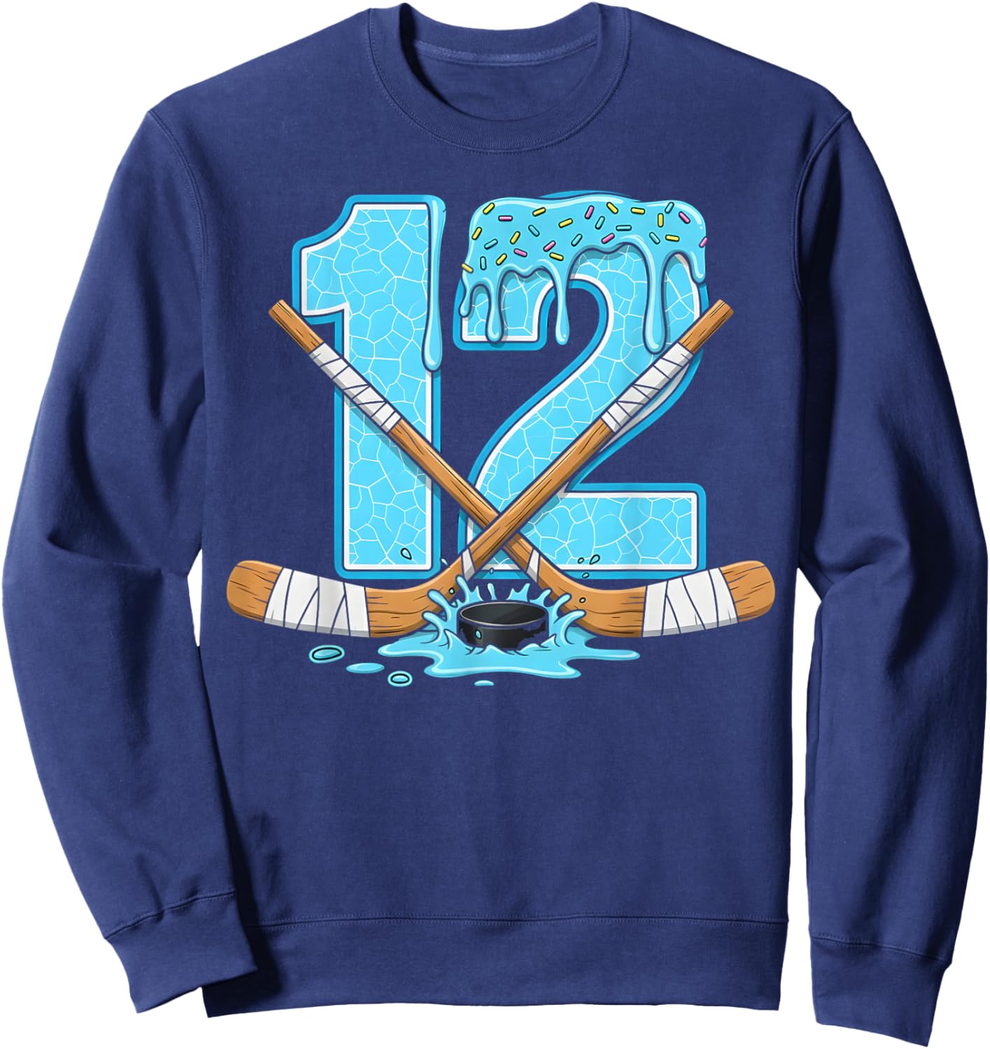 12 Year Old Hockey Ice Cream Drip Youth 12th Birthday Boys Sweatshirt - Sweatshirt | Navy