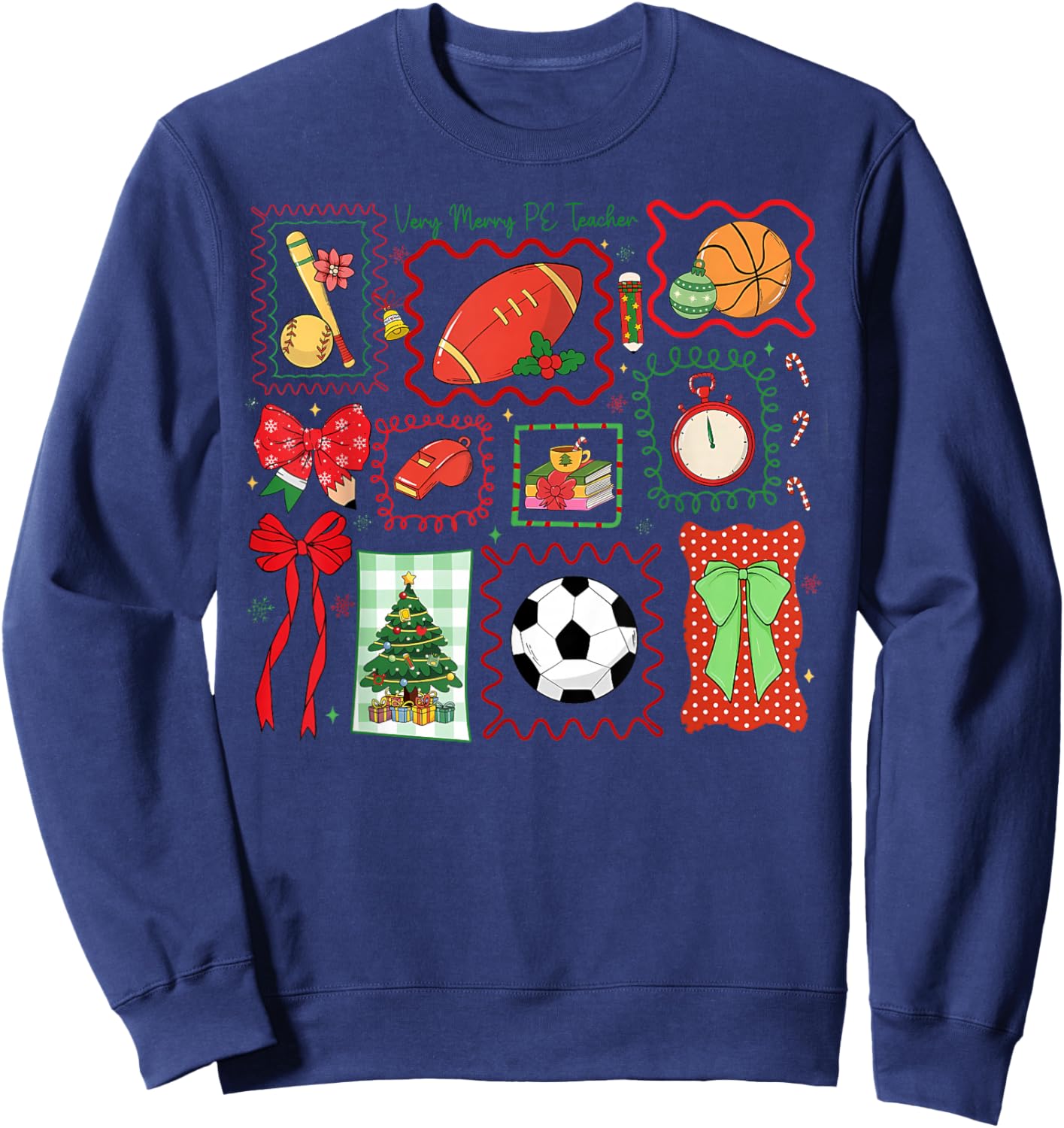 PE Teacher Christmas Bow Physical Education Teacher Outfit Sweatshirt - Sweatshirt | Navy
