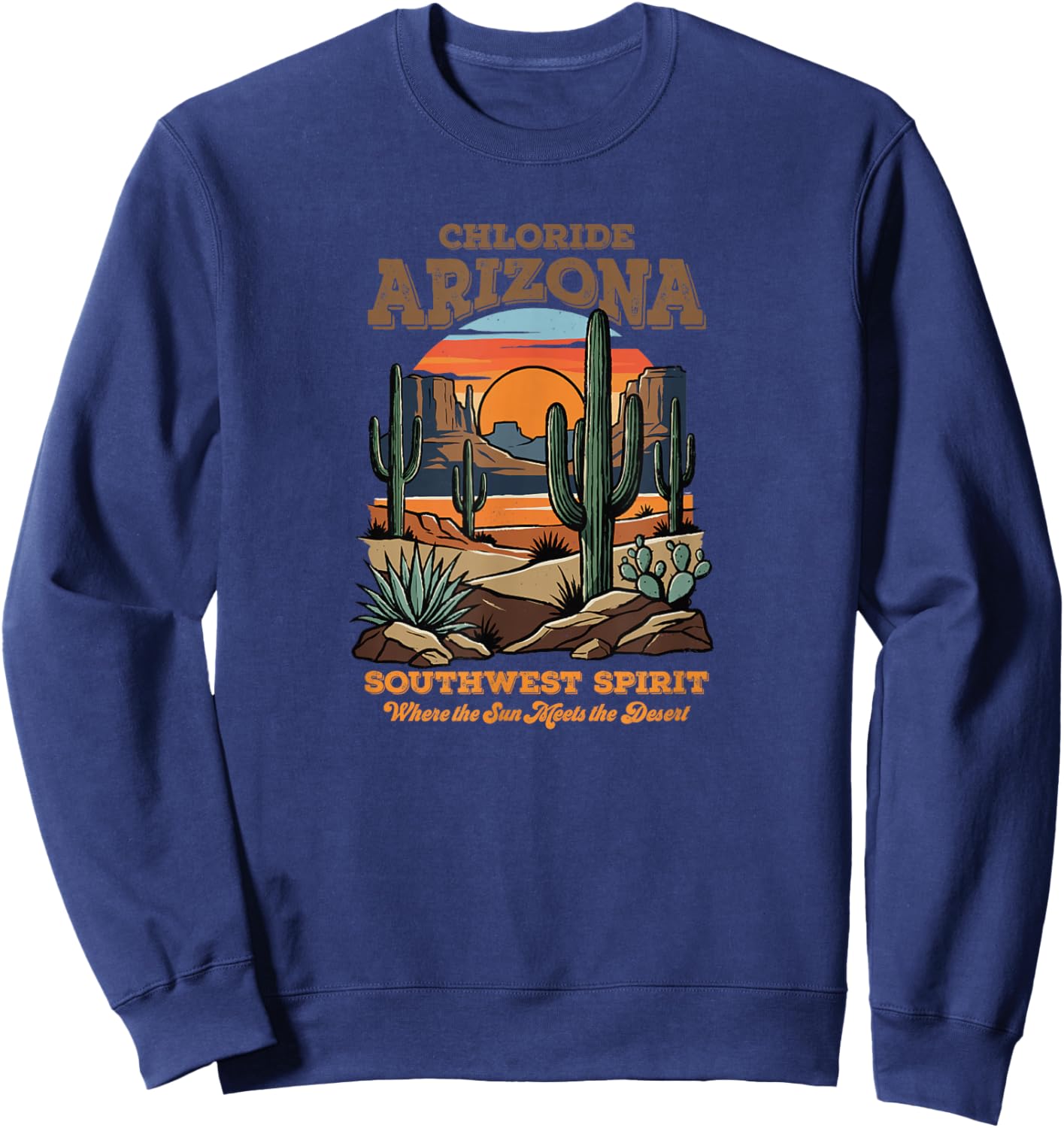 Chloride, Arizona Desert Sunset Cactus Southwest Art Sweatshirt - Sweatshirt | Navy