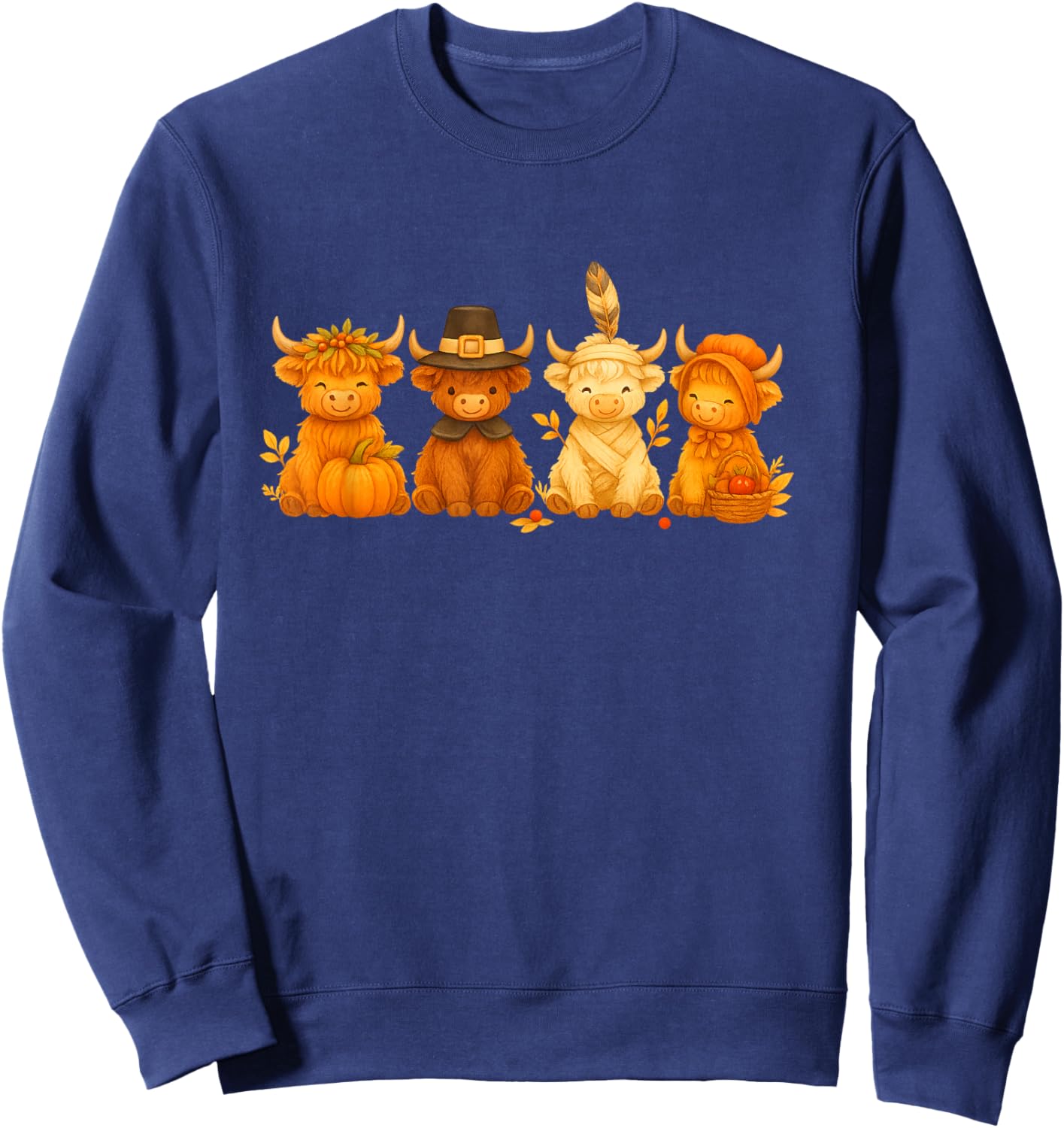 Autumn Thanksgiving Highland Cow Needlework Pattern Sweatshirt - Sweatshirt | Navy