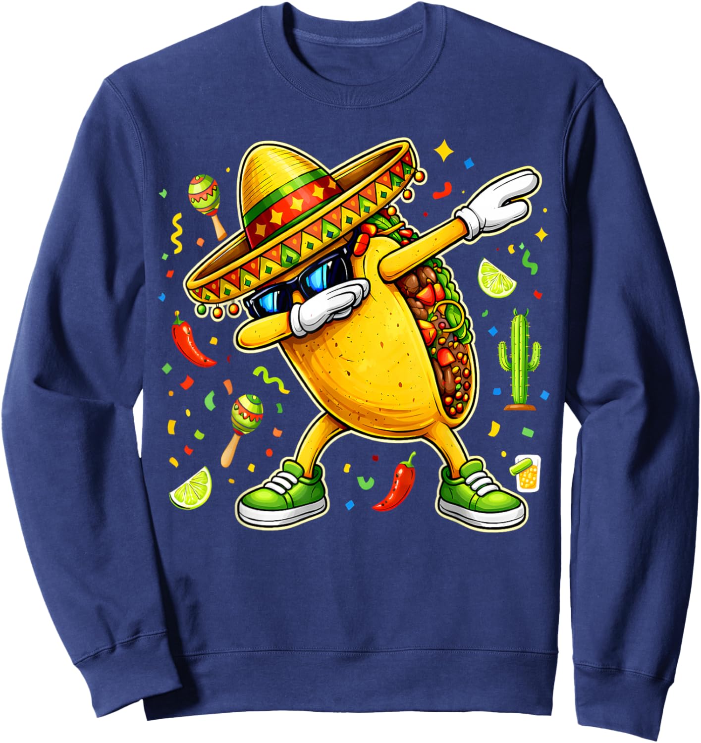 Funny Dabbing Taco Cinco De Mayo Mexican Fiesta Party Sweatshirt - Sweatshirt | Navy