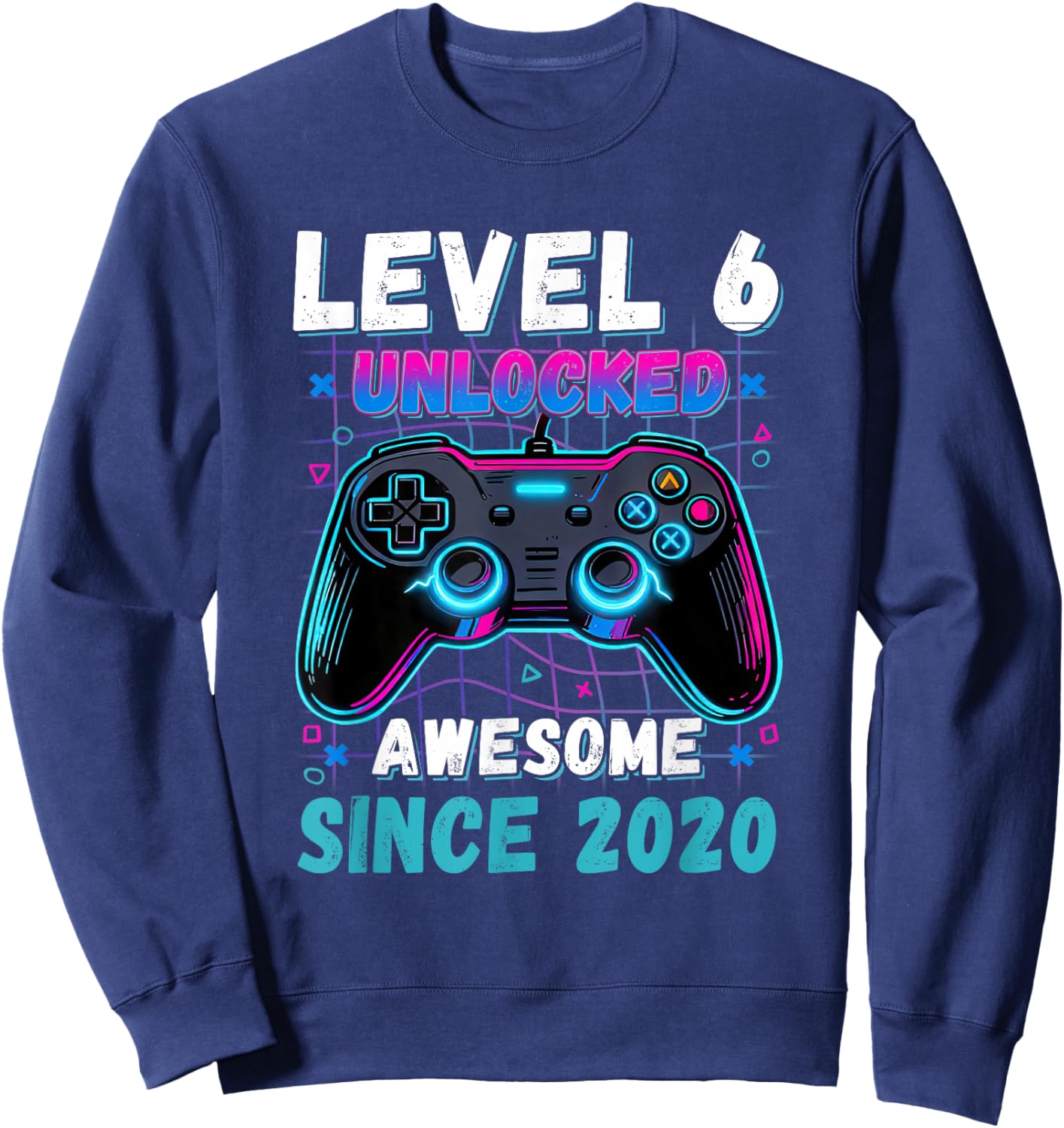 Level 6 Unlocked Awesome Since 2020 Six 6th Birthday-Boy Kid Sweatshirt - Sweatshirt | Navy
