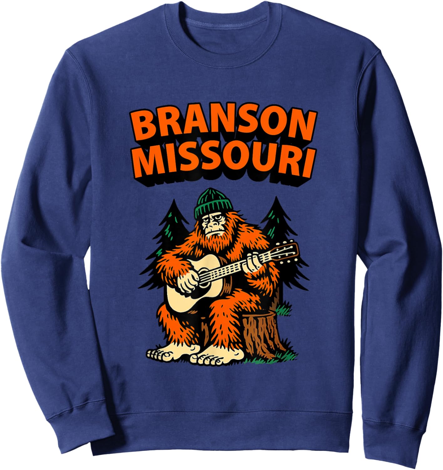 Bigfoot Playing Guitar in The Wood Branson Missouri Souvenir Sweatshirt - Sweatshirt | Navy