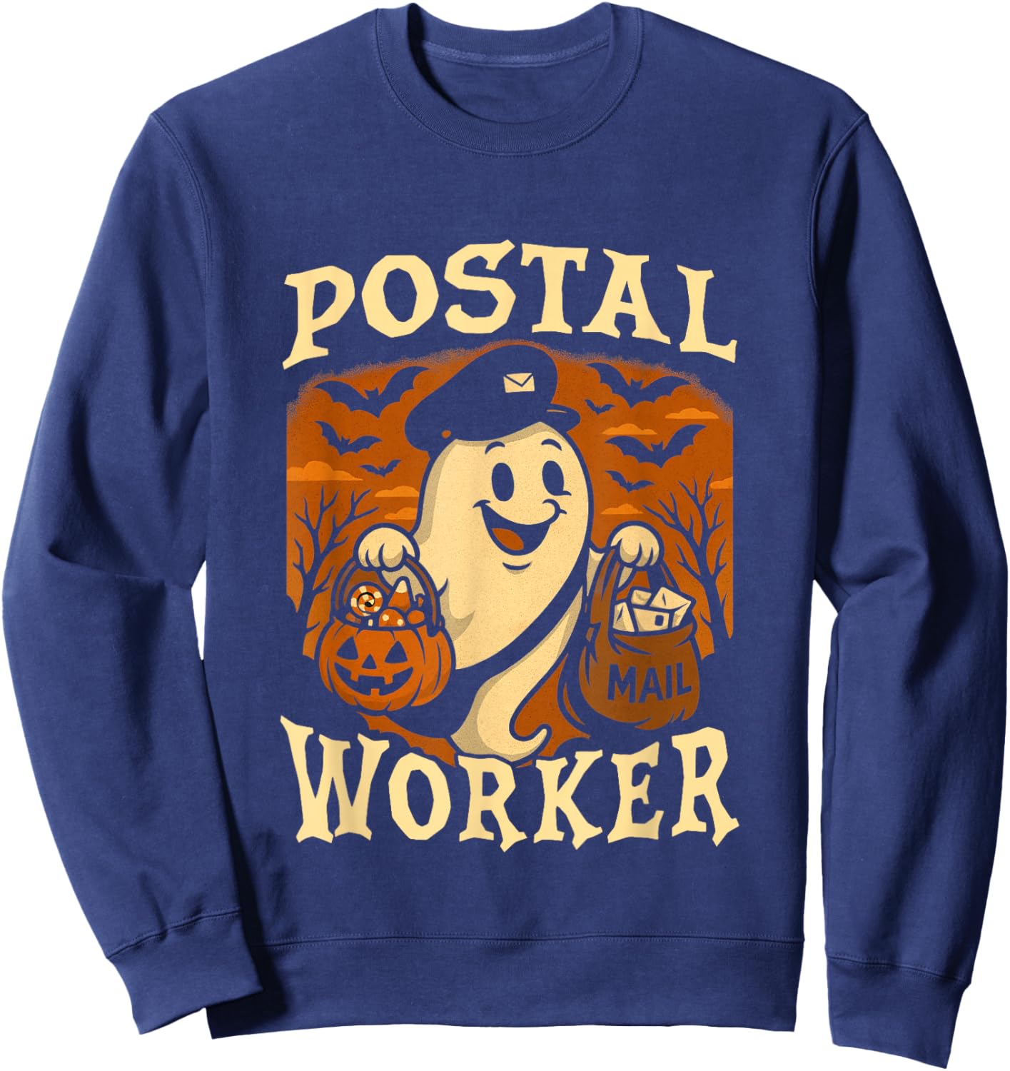 Postal Worker Phumpkin Post Office Staff Ghost Halloween Sweatshirt - Sweatshirt | Navy
