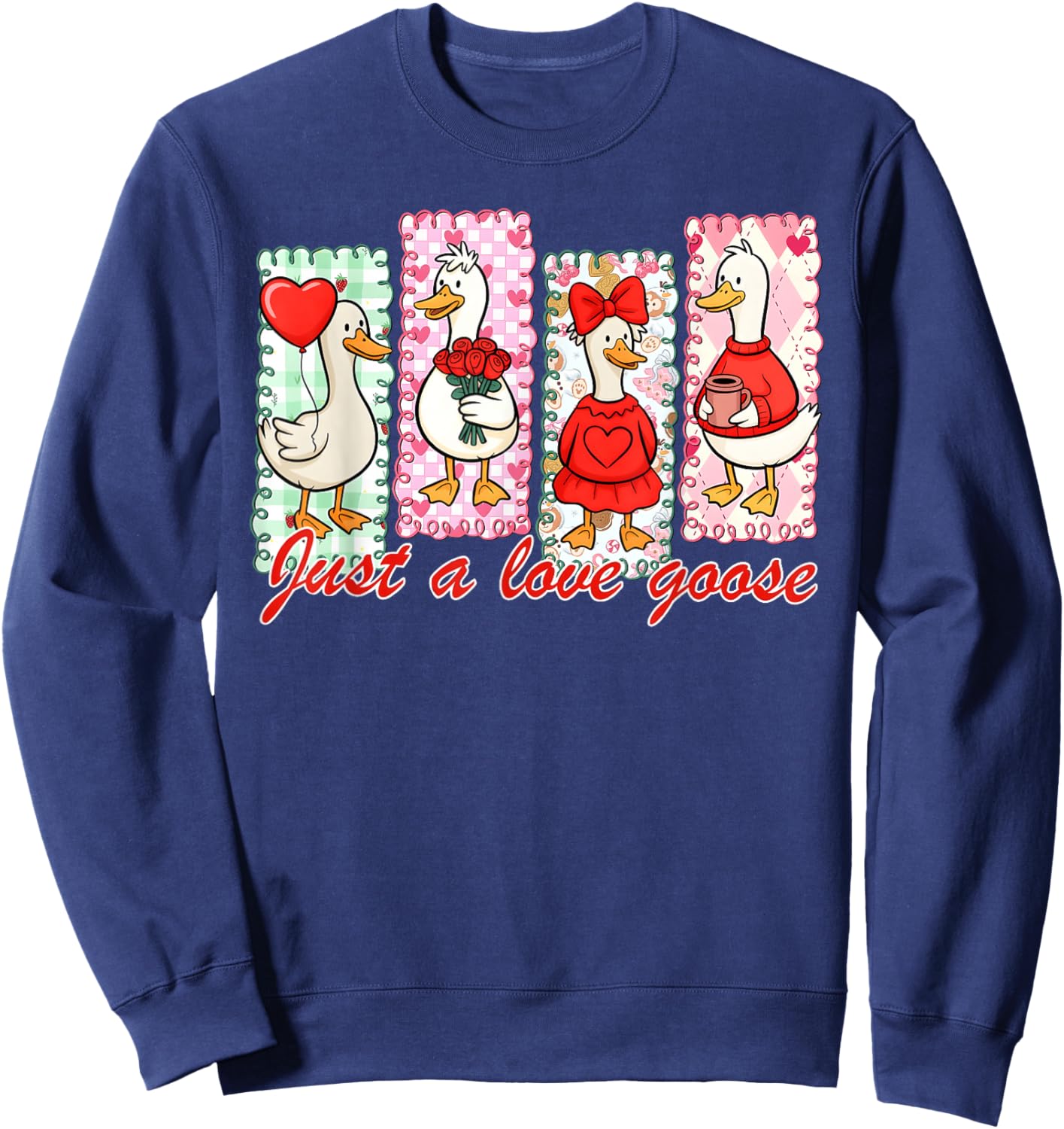 Preppy Valentine Just A Love Silly Goose Duck Girl Women Sweatshirt - Sweatshirt | Navy