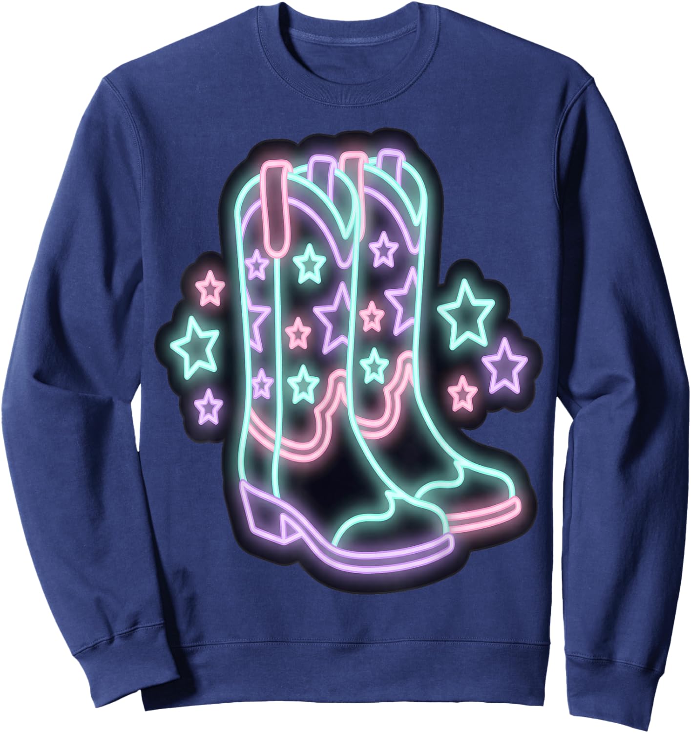 Cowboy Boots with Stars Western Retro Sweatshirt - Sweatshirt | Navy