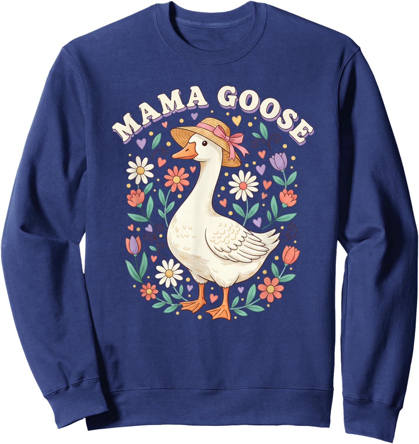 Cute Floral Mama Goose Coquette Mother's Day Silly Goose Sweatshirt - Sweatshirt | Navy