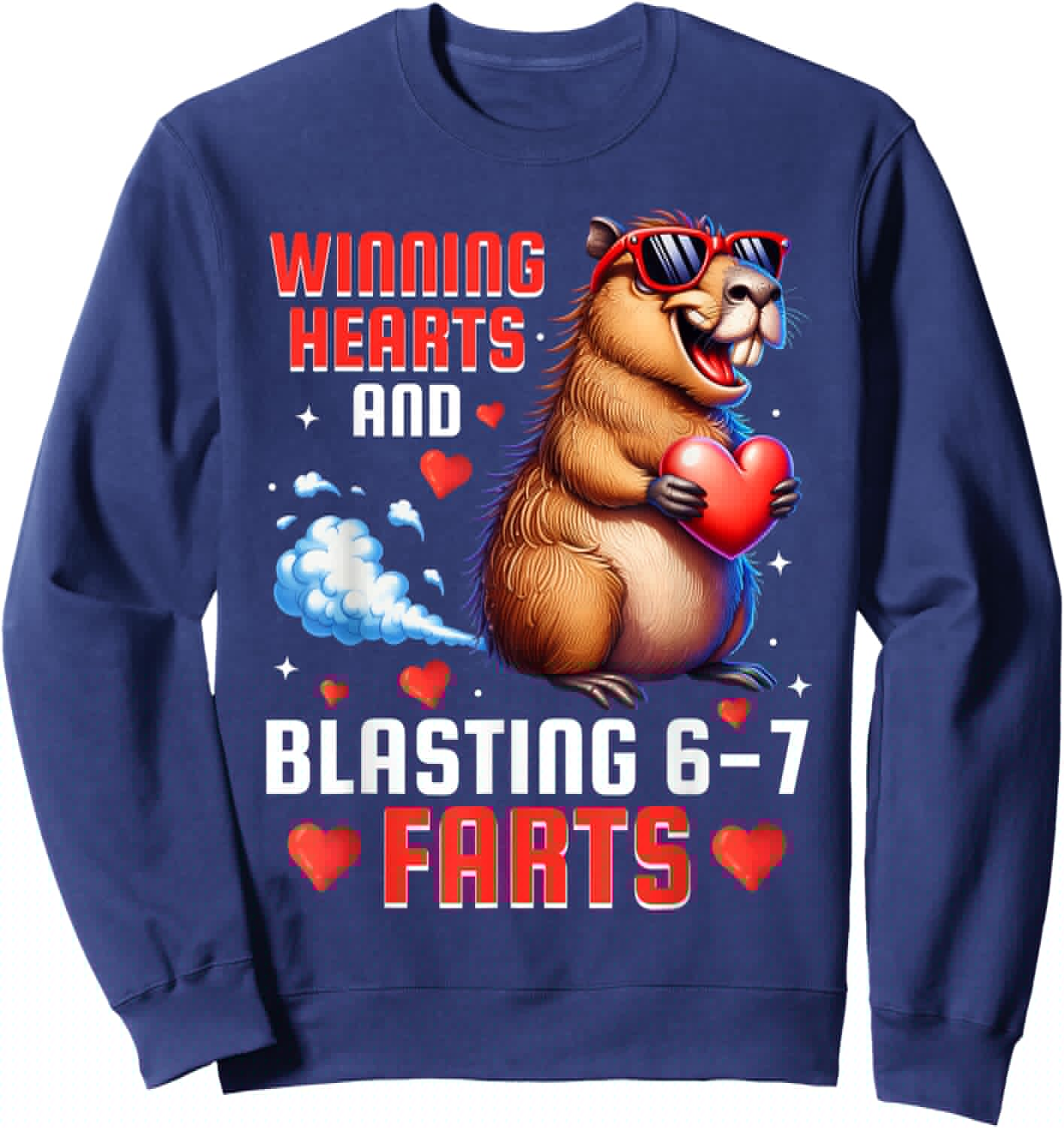 Winning Hearts 67 Meme Capybara Kids Boys Valentine's Day Sweatshirt - Sweatshirt | Navy