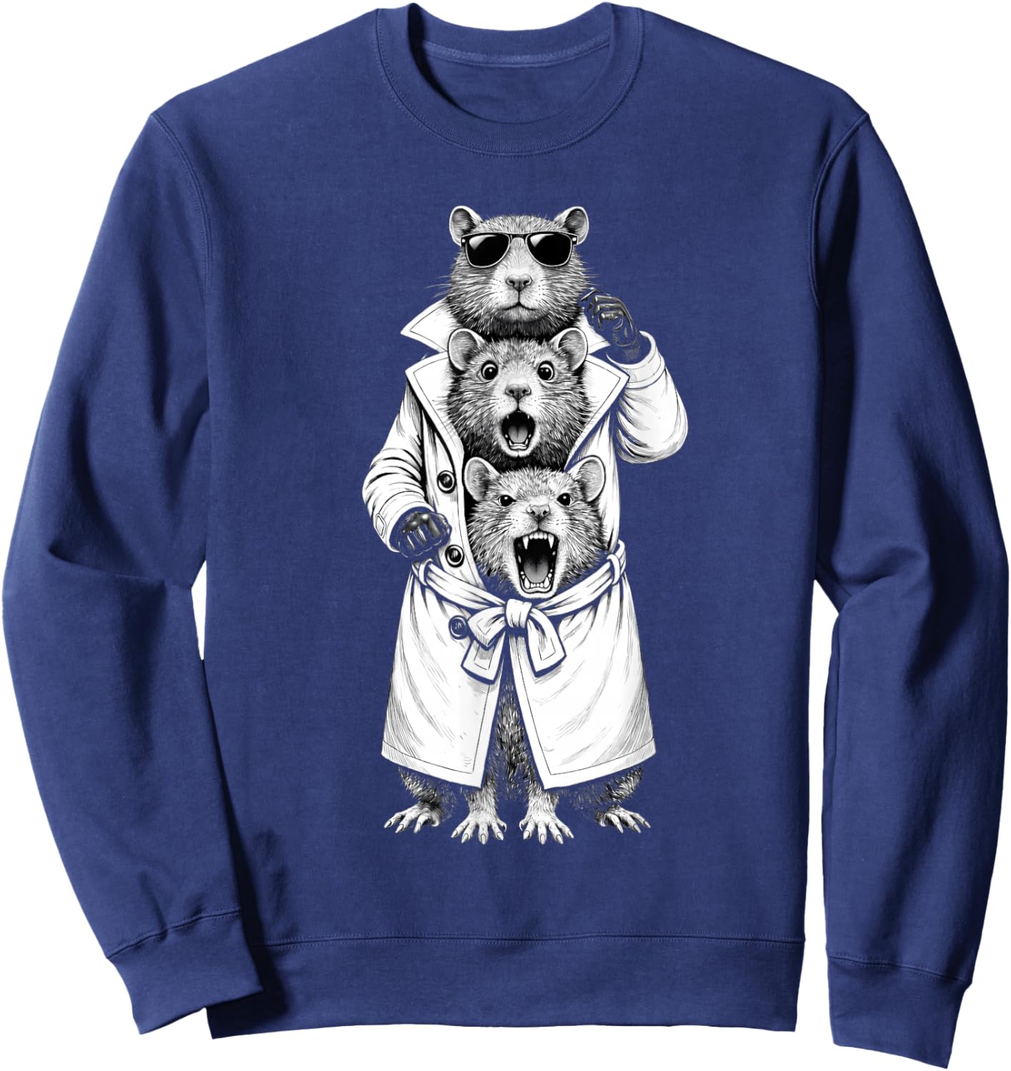 Funny Rats in Trench Coat Chaotic Feral Relatable Meme Cute Sweatshirt - Sweatshirt | Navy