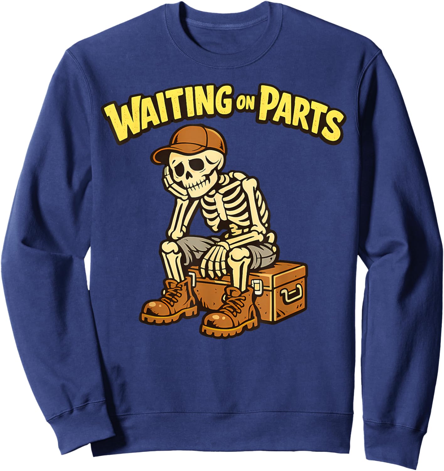 Waiting On Parts Auto Technician Skeleton Funny Mechanic Sweatshirt - Sweatshirt | Navy