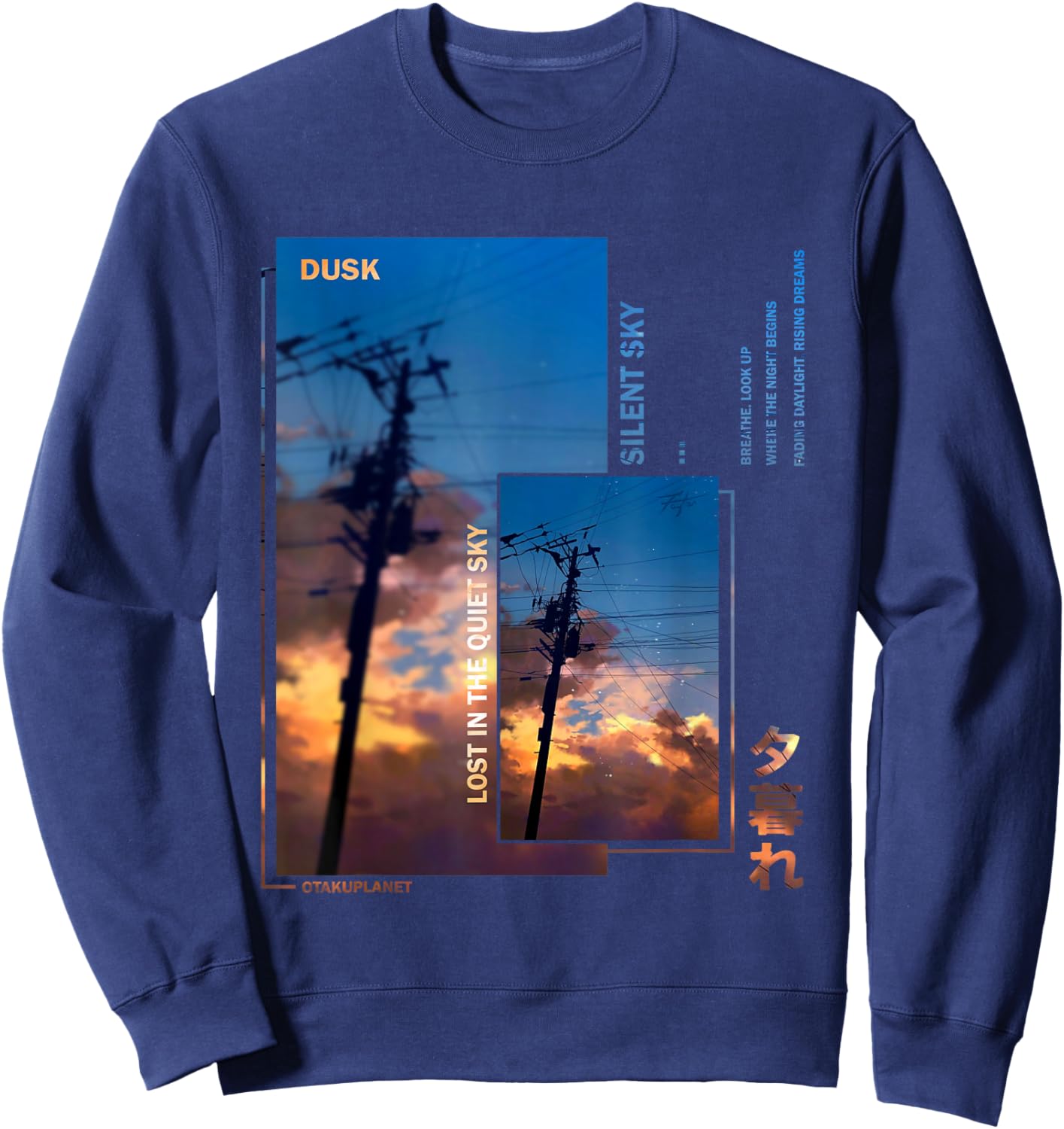 Silent Sky in Japanese 80's 90's Retro Vaporwave Harajuku Sweatshirt - Sweatshirt | Navy