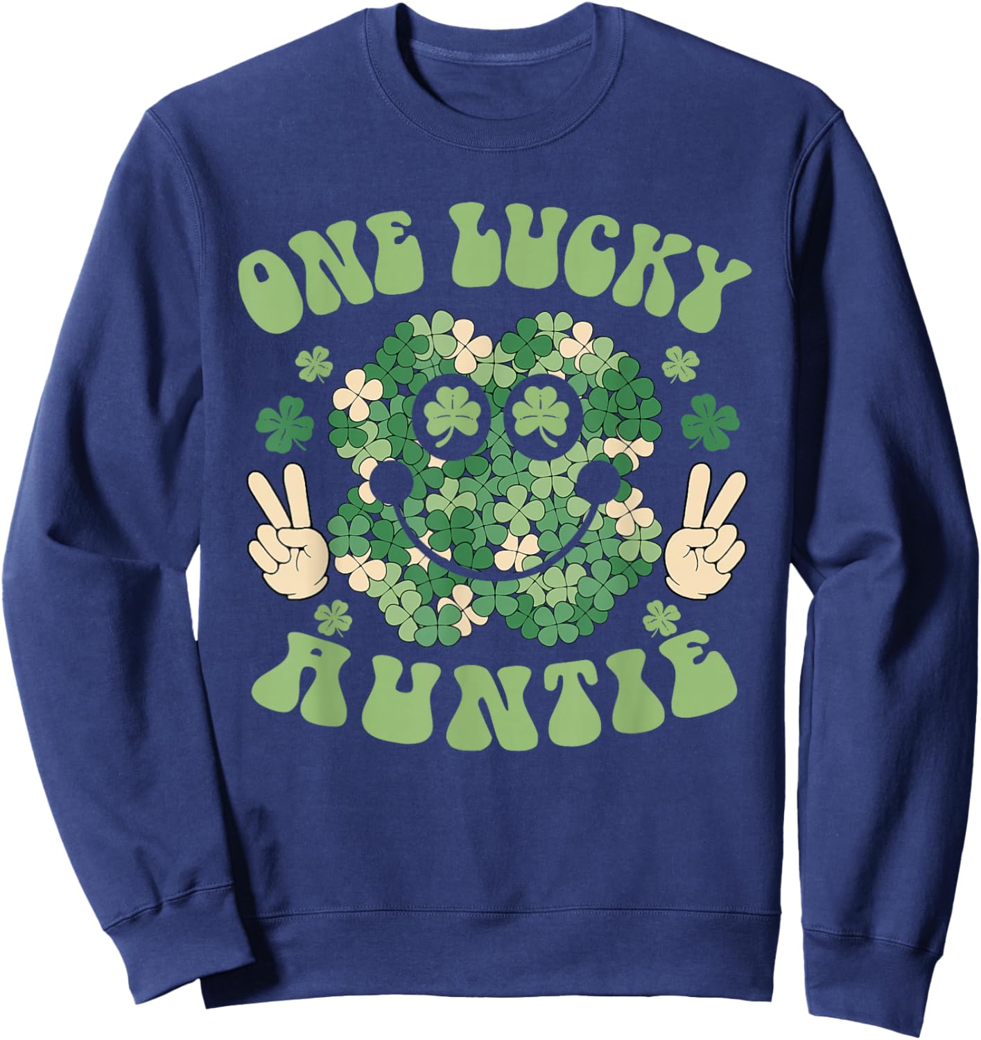 St Patricks Day Family Matching Groovy One Lucky Auntie Sweatshirt - Sweatshirt | Navy