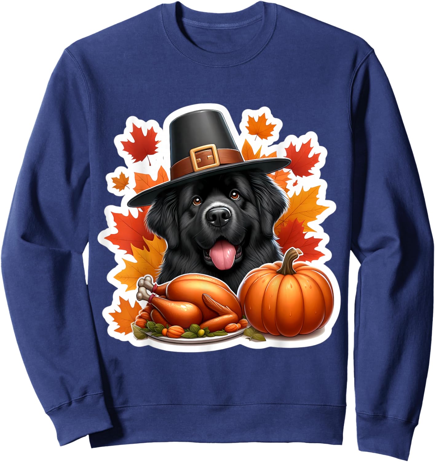 Thanksgiving Newfoundland Dog Owner Lover Funny Turkey Cute Sweatshirt - Sweatshirt | Navy