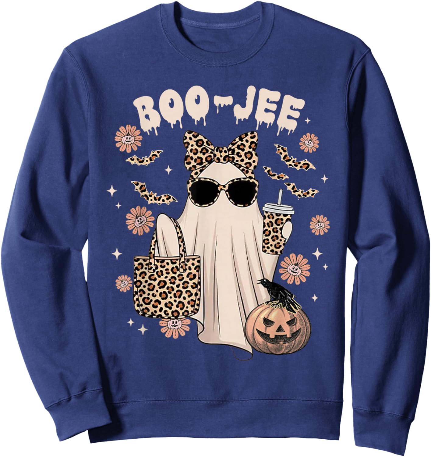 Boo JEE Ghost Shirt Spooky Vibes Halloween Boujee Women Sweatshirt - Sweatshirt | Navy