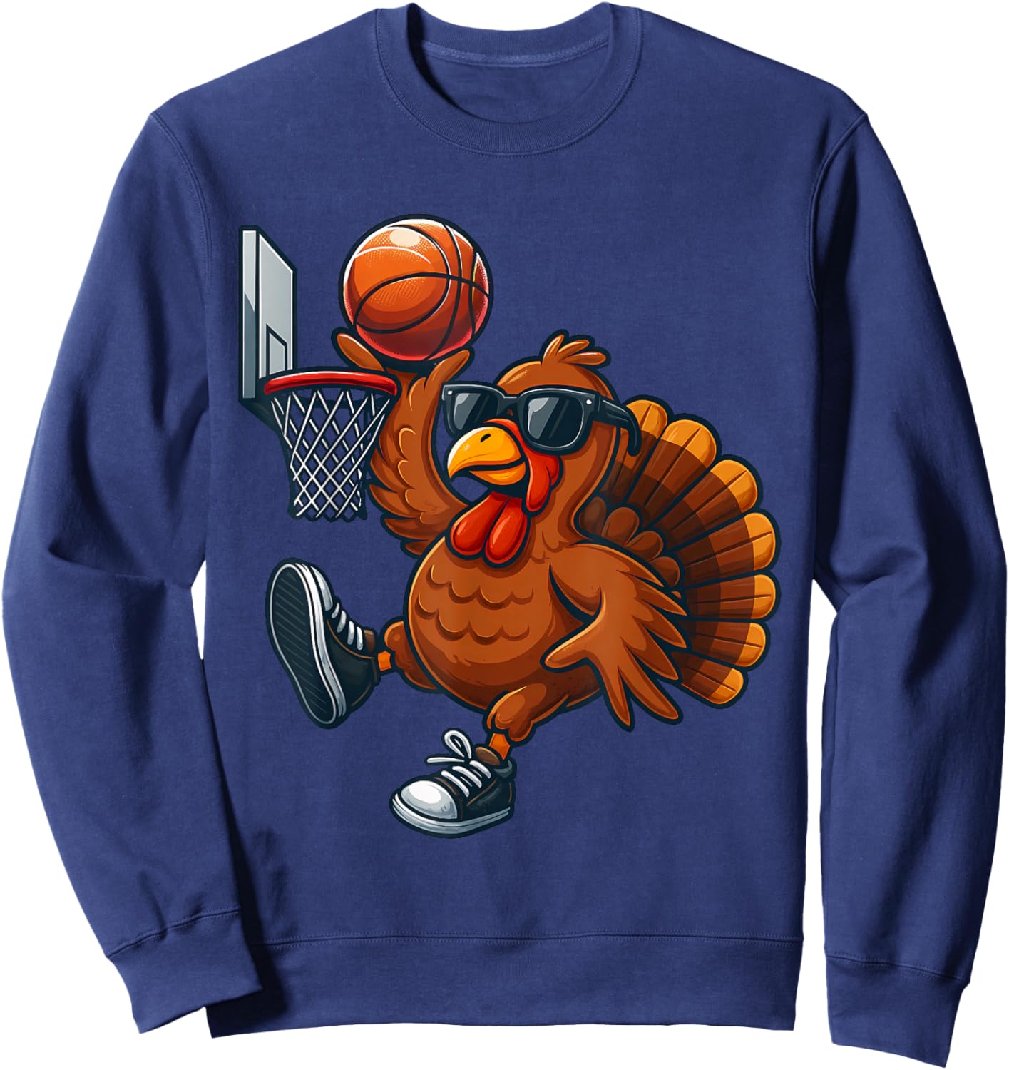 Funny Thanksgiving Turkey Basketball Fans Thankful November Sweatshirt - Sweatshirt | Navy