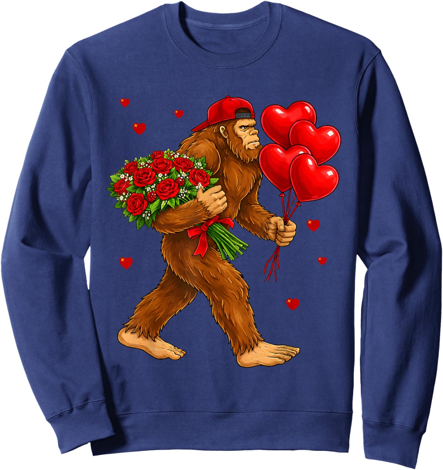 Bigfoot Valentine’s Day Cute Sasquatch Roses Balloons Love Sweatshirt - Sweatshirt | Navy