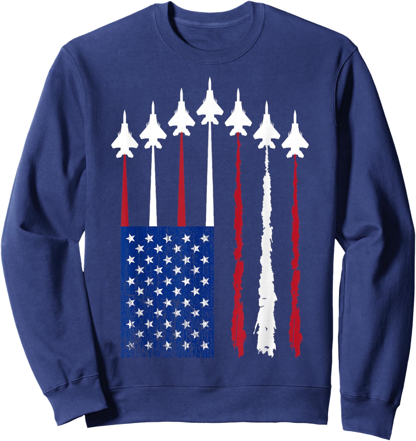 American Flag Fighter Jets Patriotic USA Red White and Blue Sweatshirt - Sweatshirt | Navy
