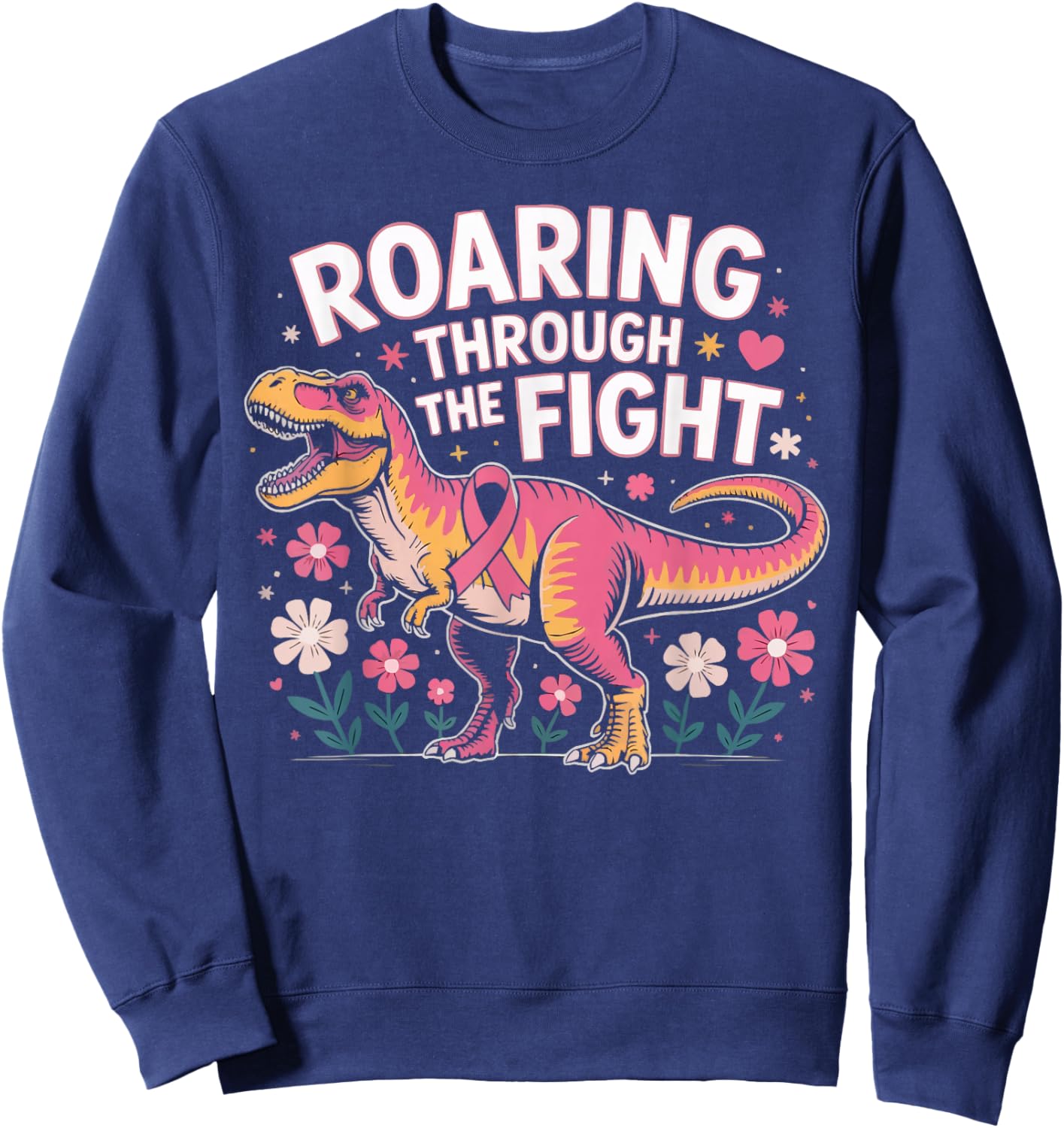 Breast Cancer Awareness Dinosaur Paleontologist Pink Ribbon Sweatshirt - Sweatshirt | Navy