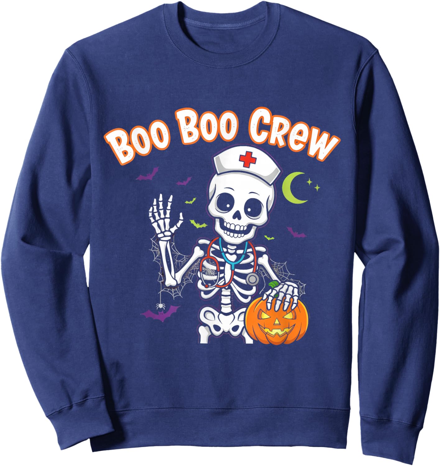 Boo Boo Crew Nurse Halloween Funny Skelton Nurse Halloween Sweatshirt - Sweatshirt | Navy