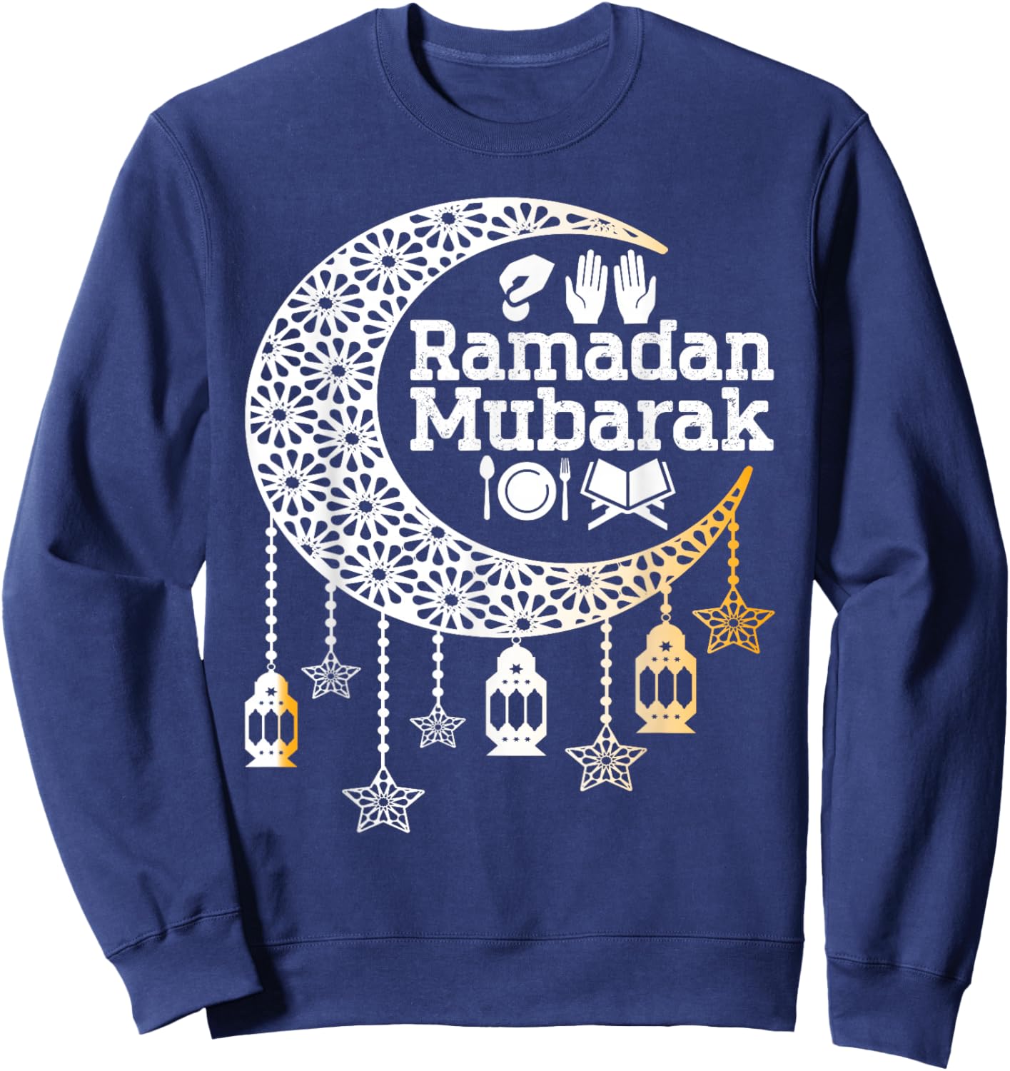 Happy Ramadan Mubarak Islamic Calligraphy Faith Family Funny Sweatshirt - Sweatshirt | Navy