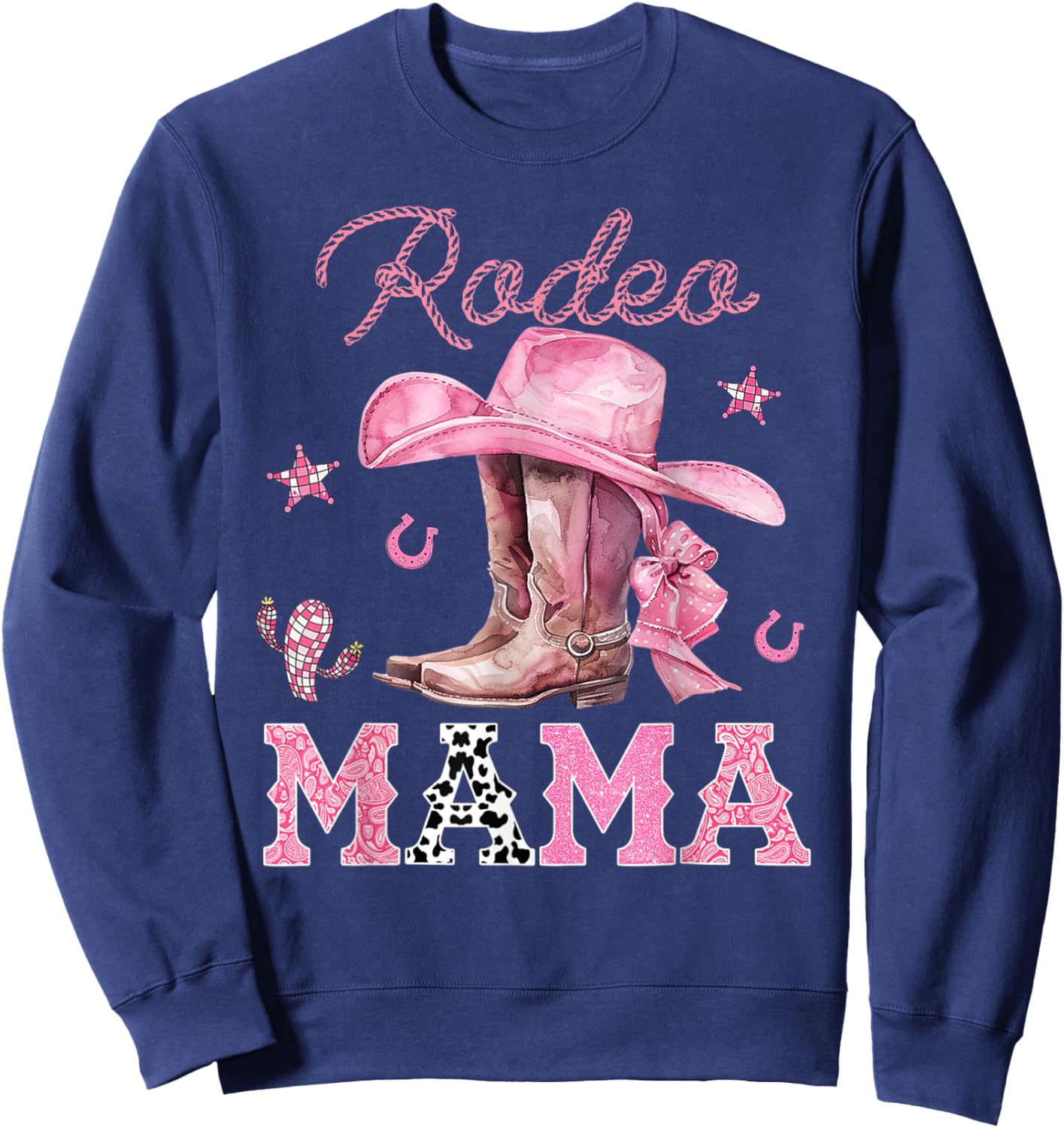 Rodeo Mama Pink Boots Coquette Cow-Girl Birthday Party Sweatshirt - Sweatshirt | Navy