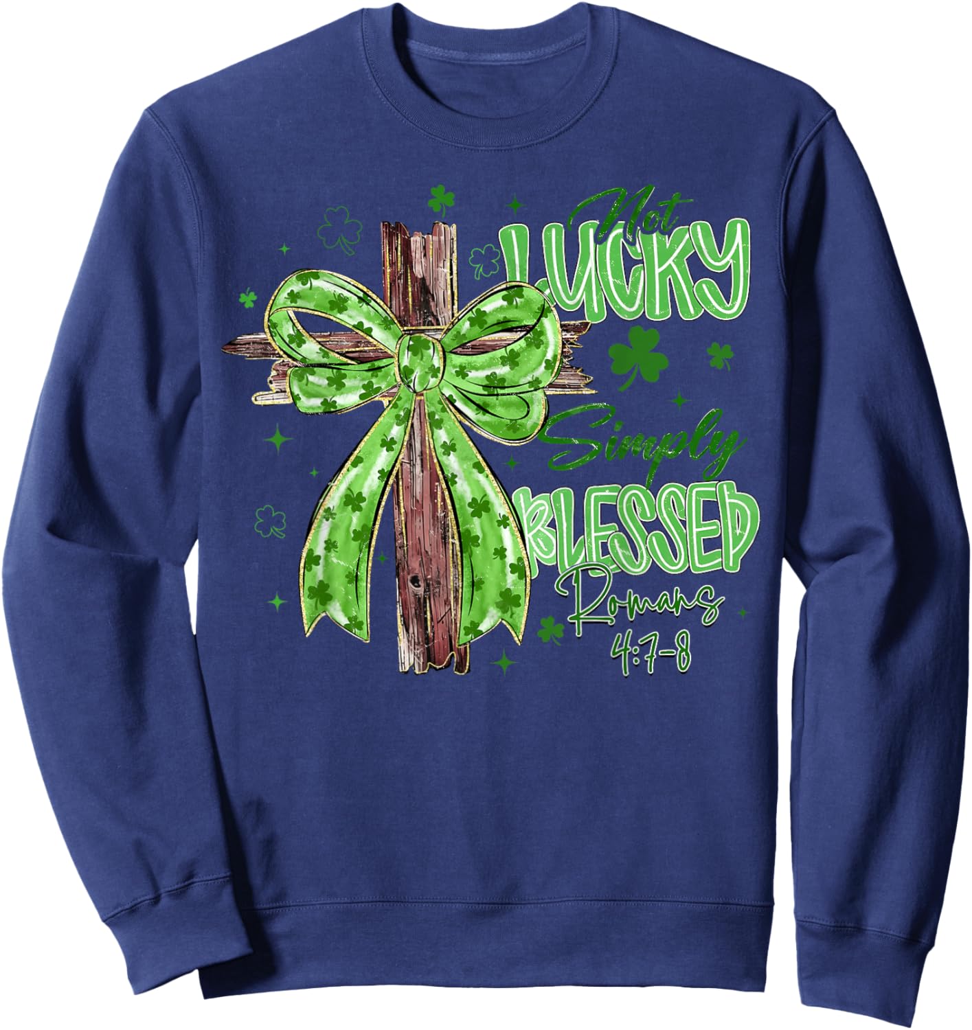 St Patrick's Day Not Lucky Simply Blessed Coquette Bow Cross Sweatshirt - Sweatshirt | Navy