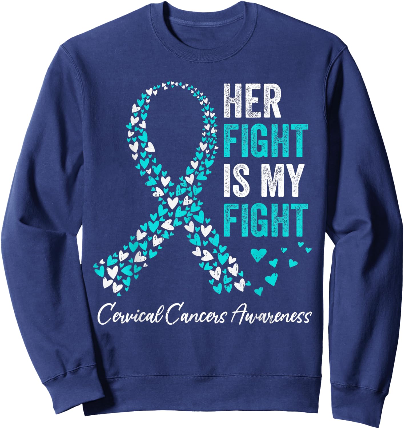 Support Cervical Cancer Awareness Ribbon Teal Family Sweatshirt - Sweatshirt | Navy
