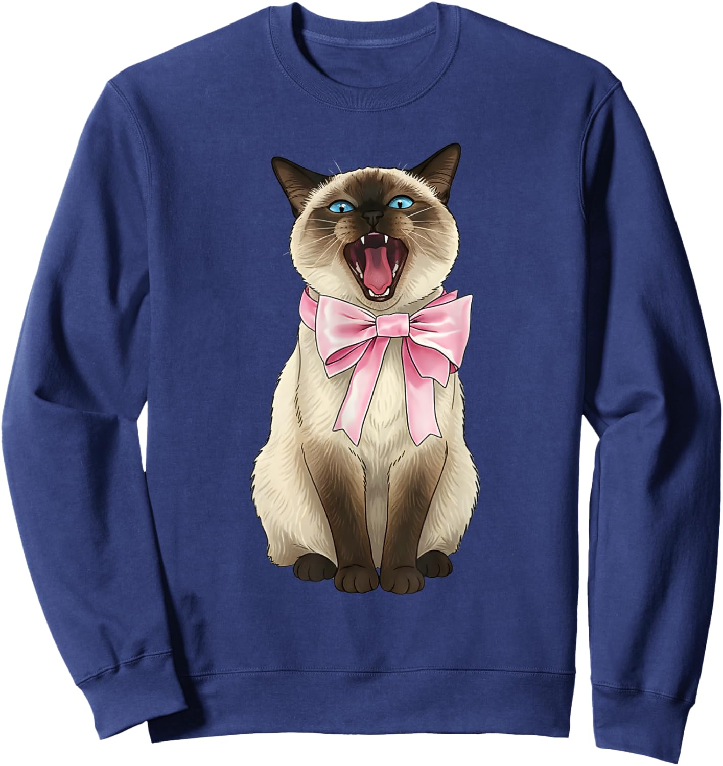 Coquette Cat with Pink Ribbon Bow Funny Girls Valentine Sweatshirt - Sweatshirt | Navy