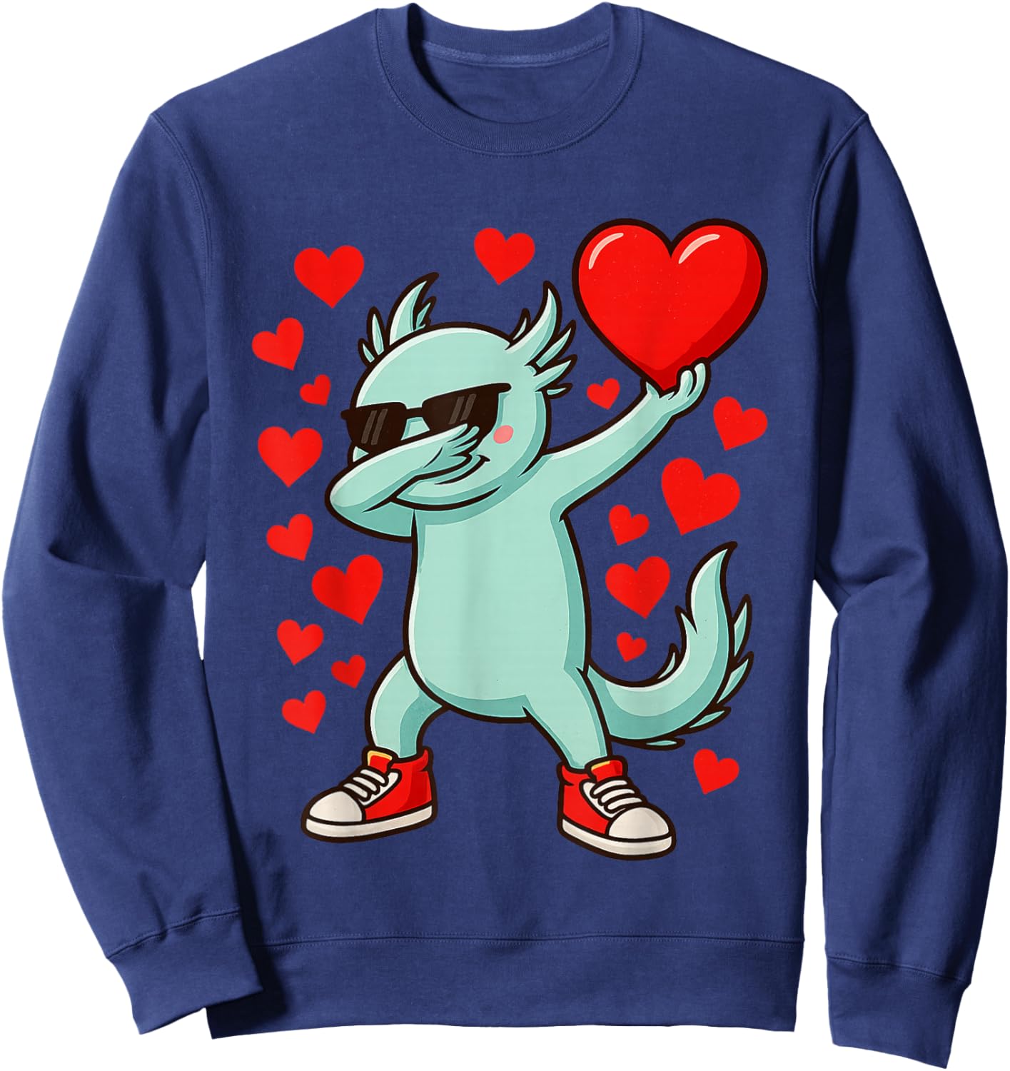 Dabbing Axolotl Heart Valentines Day As Girls Boys Kids Sweatshirt - Sweatshirt | Navy