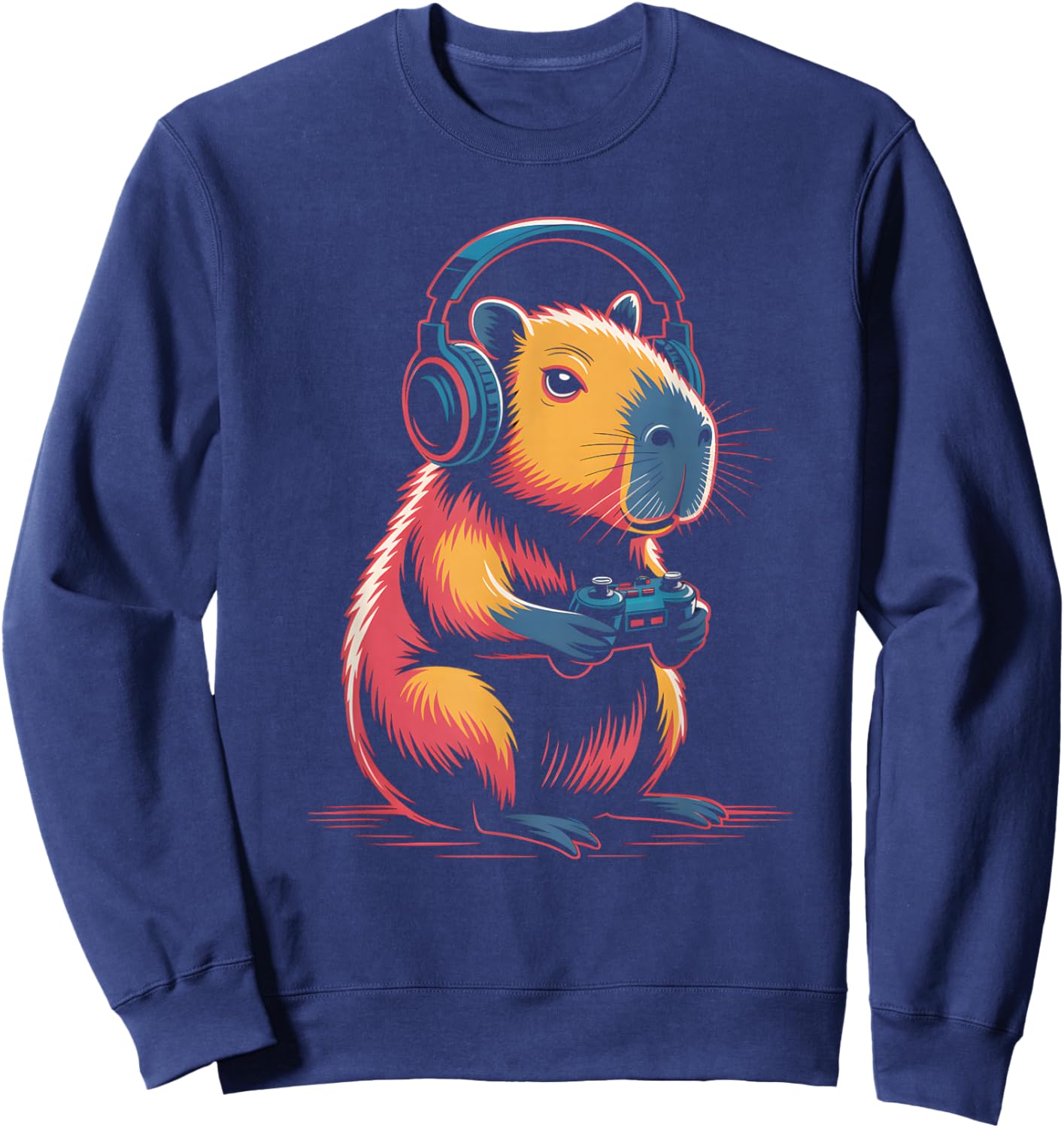 Capybara Gamer Graphic Funny Capybara Sweatshirt - Sweatshirt | Navy
