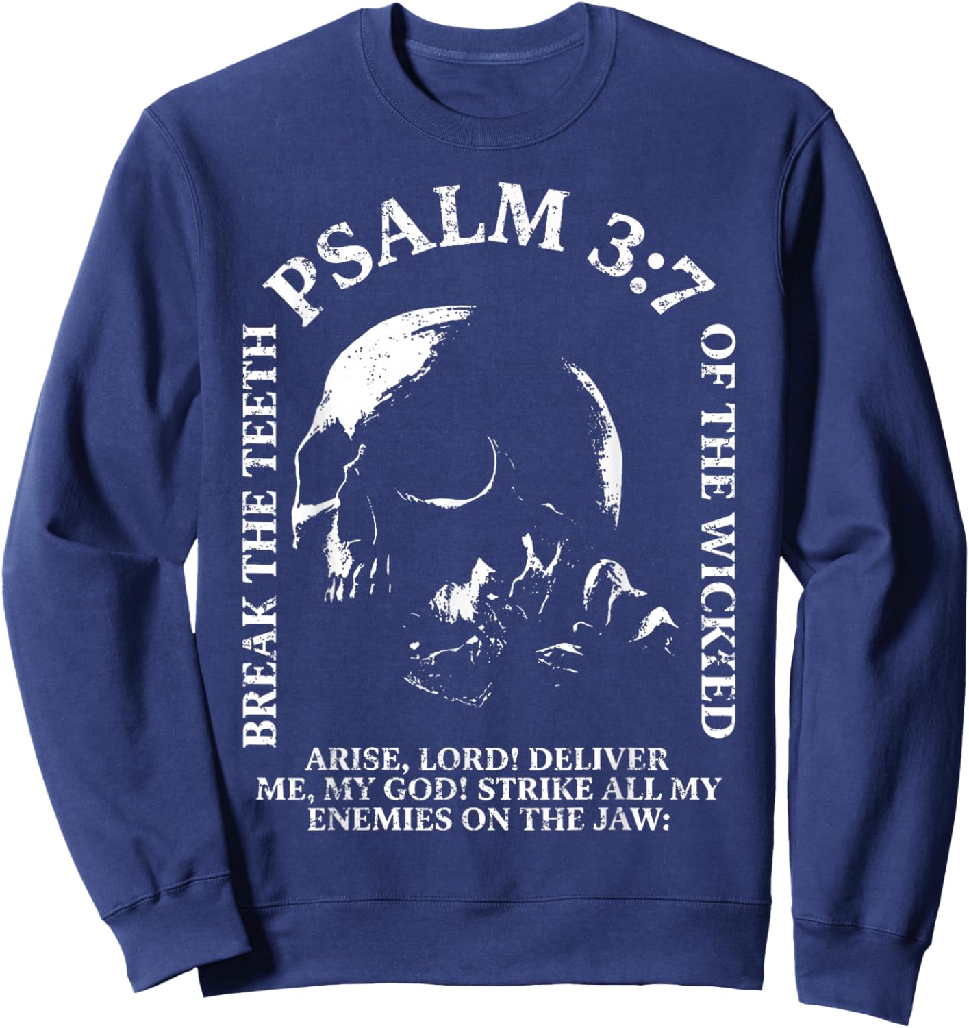 Psalm 3:7 Vintage Skull Christian Religious Bible Verse Sweatshirt - Sweatshirt | Navy
