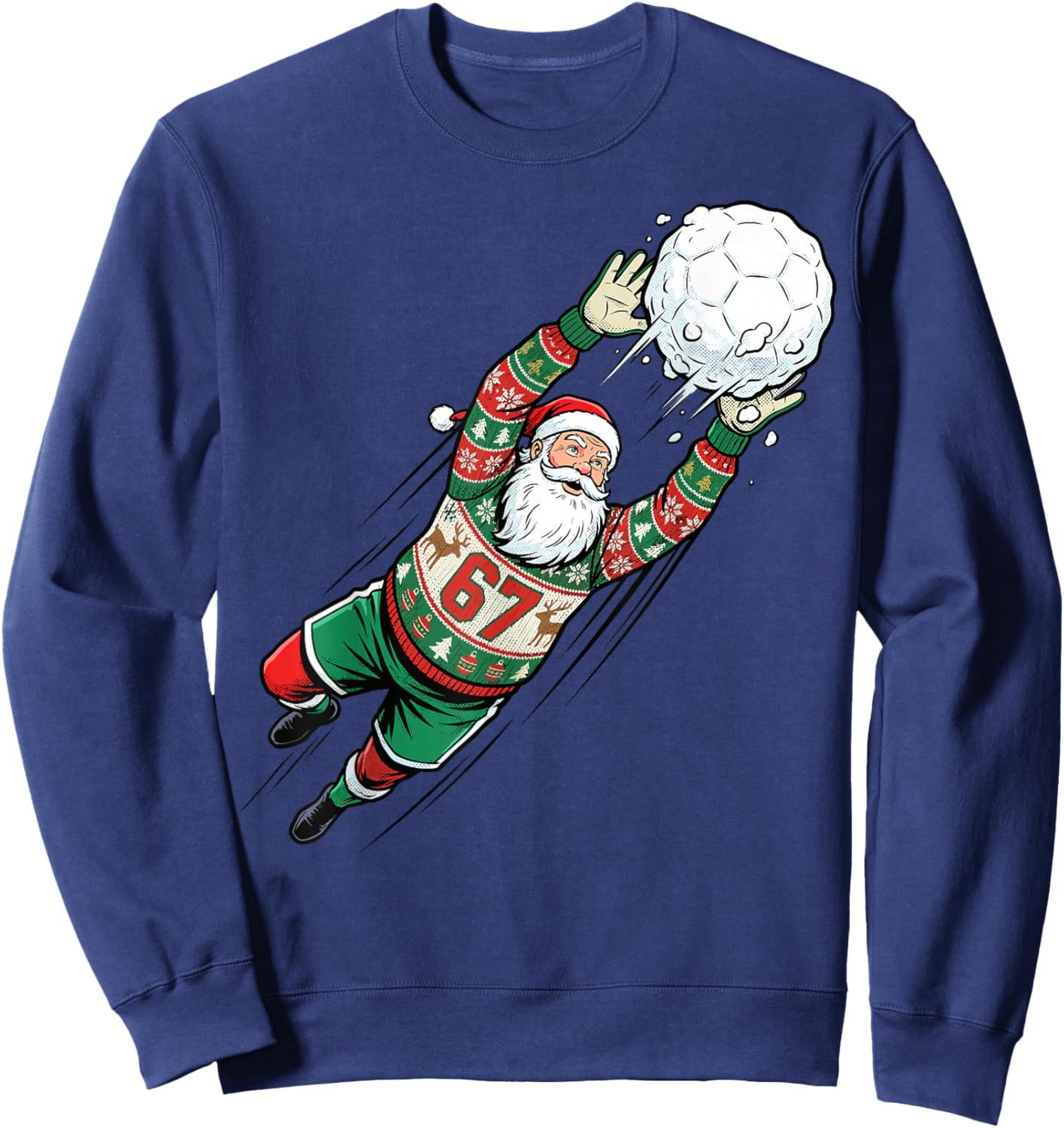Santa 67 Soccer Goalie Ugly Sweater Funny Christmas Sports Sweatshirt - Sweatshirt | Navy