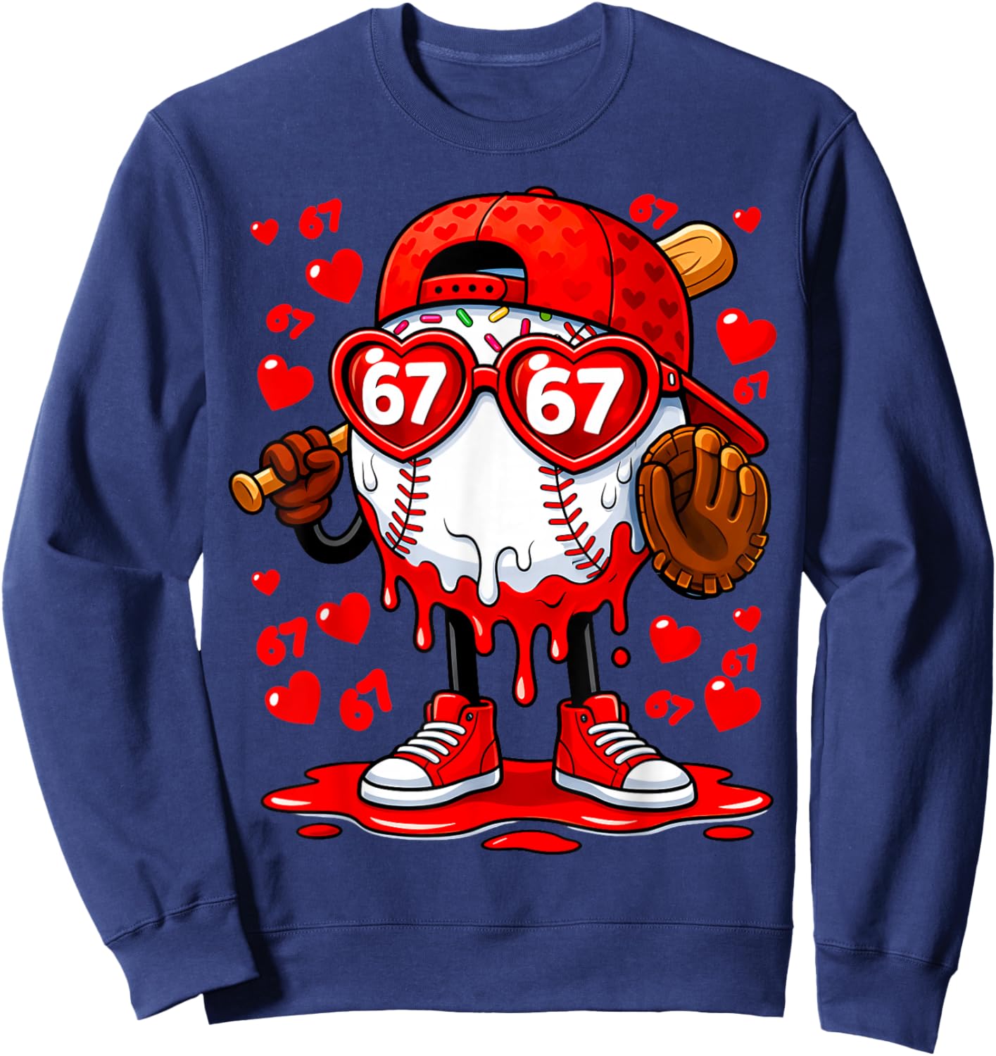 Funny 67 Baseball Drip Valentine's Day Sweatshirt - Sweatshirt | Navy