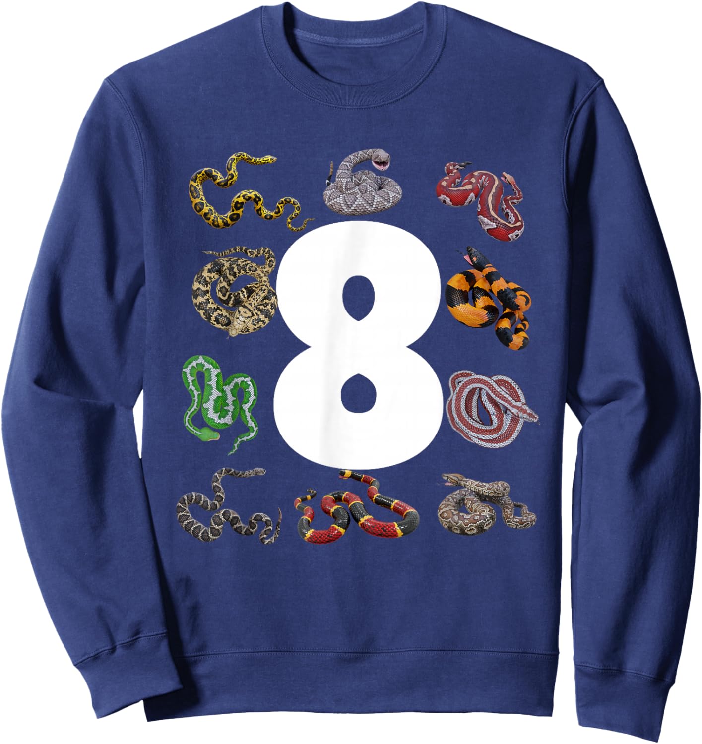 8th Snake Birthday Party Eight Year Old Snake Lover Birthday Sweatshirt - Sweatshirt | Navy