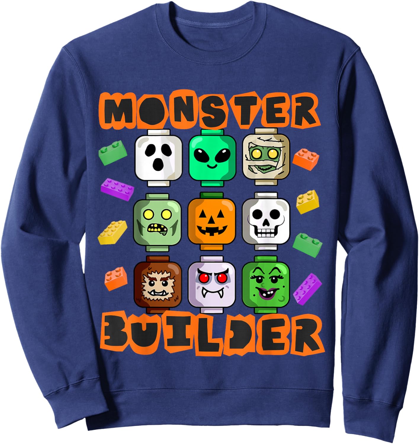 Monster Builder Halloween Building Bricks Brick Head Funny Sweatshirt - Sweatshirt | Navy