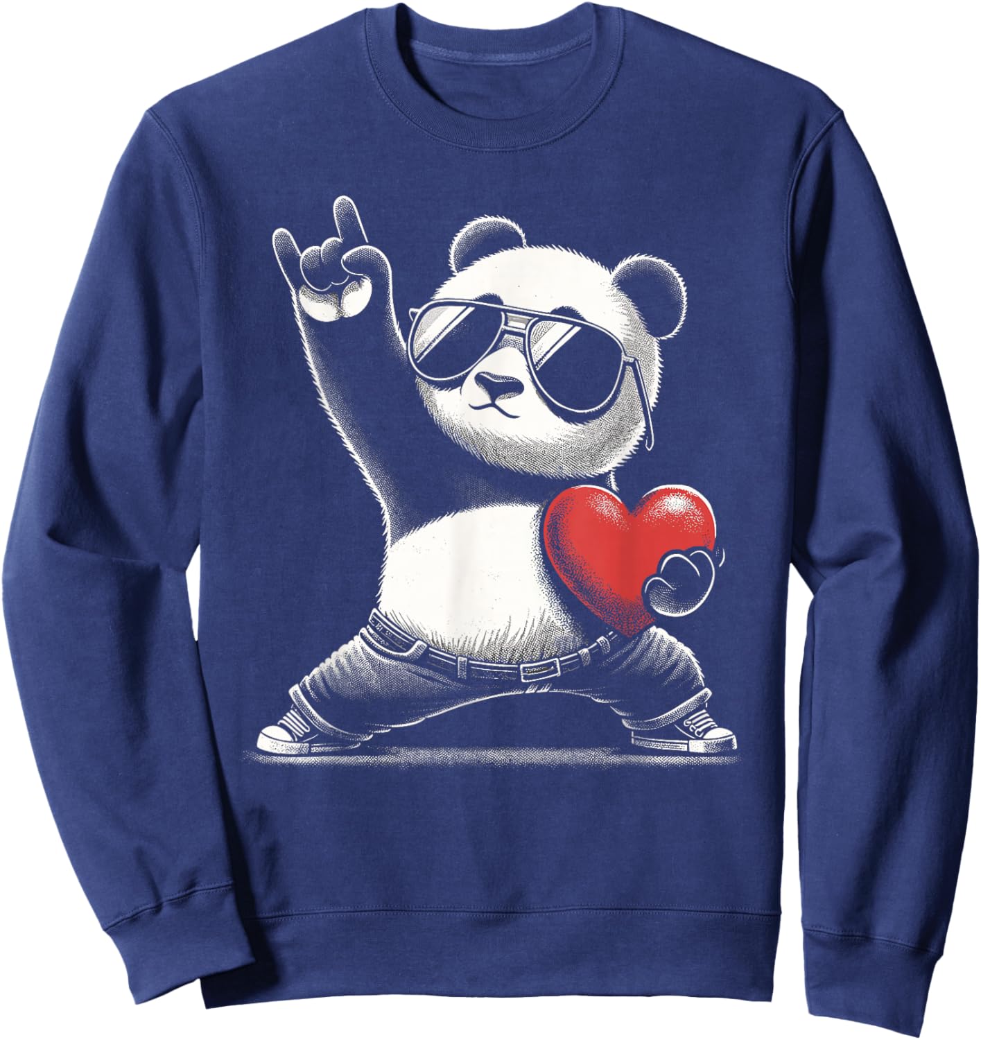 Retro Panda Rock Men Women Kids Funny St. Valentine's Sweatshirt - Sweatshirt | Navy