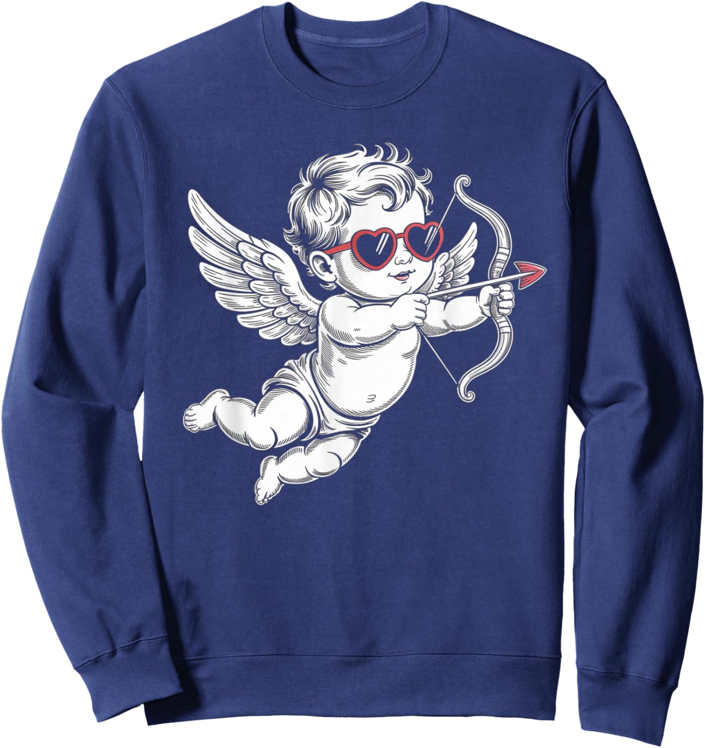 Valentines Day Cupid Angel with Heart Sunglasses Sweatshirt - Sweatshirt | Navy