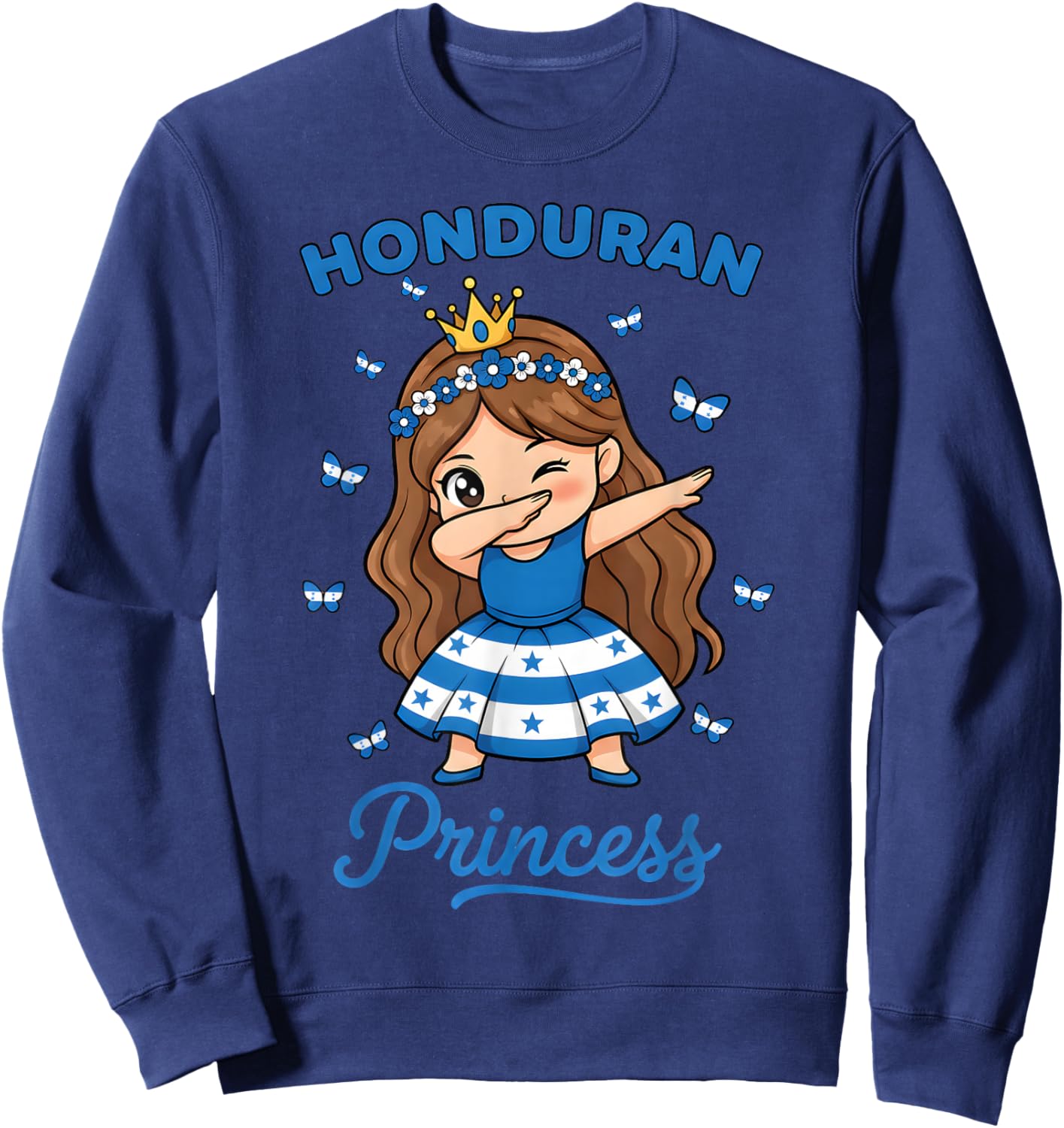 Honduran Princess Dabbing Cute Girl Honduras Flag Sweatshirt - Sweatshirt | Navy