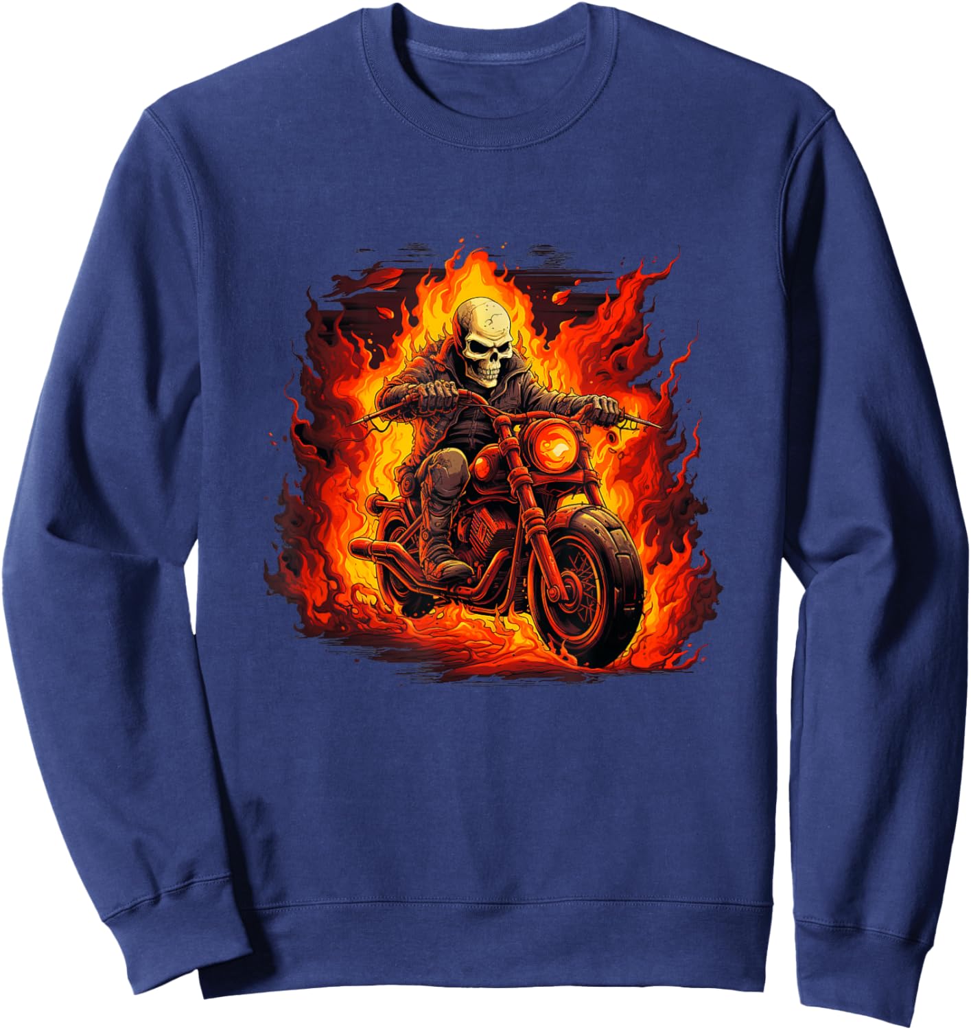 Skeleton Flames with Motorcycle for Burning Fire Lovers Sweatshirt - Sweatshirt | Navy