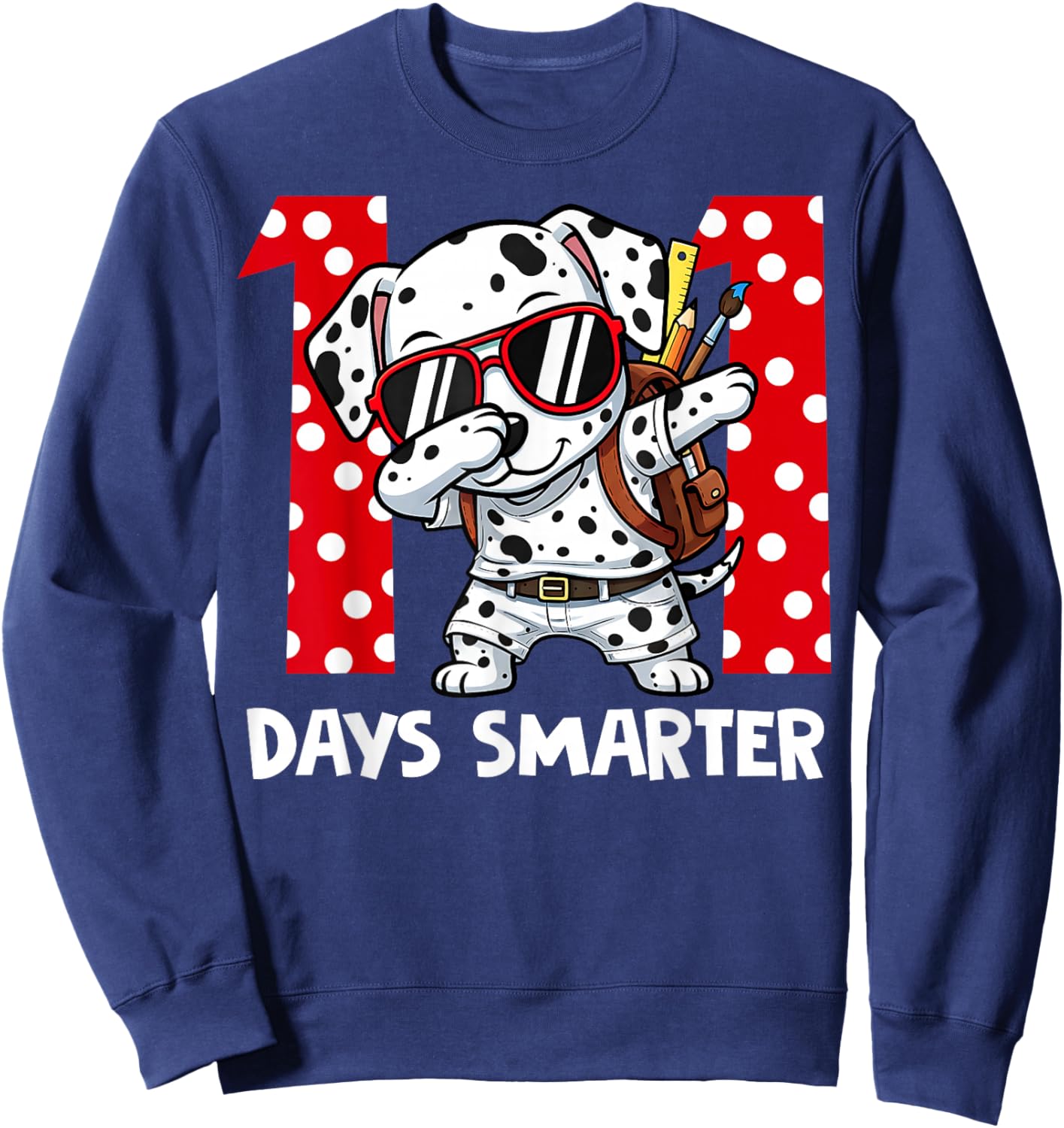 100 Days Smarter Cute Dalmatian Dog 100th Day of School Kids Sweatshirt - Sweatshirt | Navy