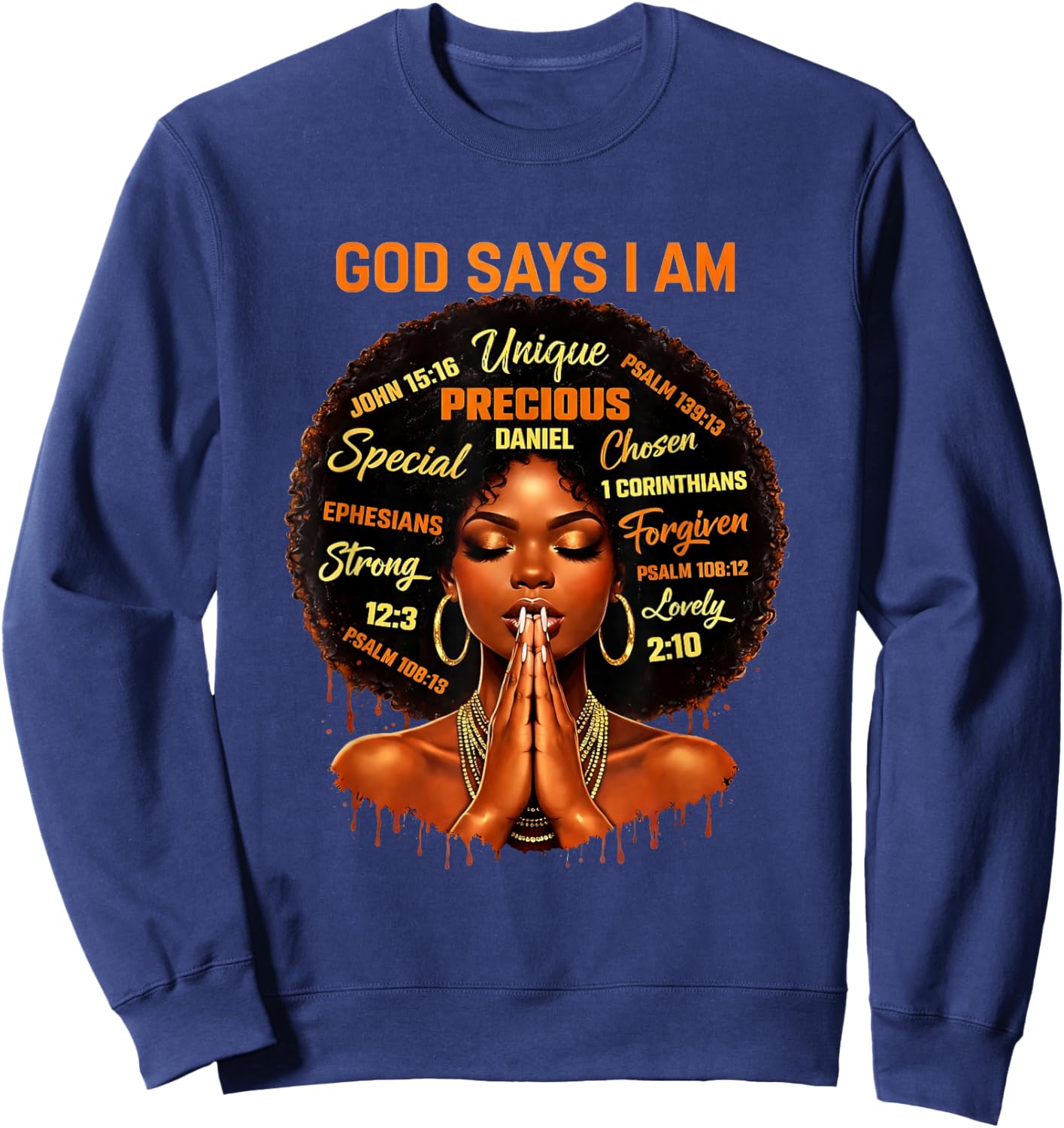 Faith God African American Black Women Christian Afro Sweatshirt - Sweatshirt | Navy